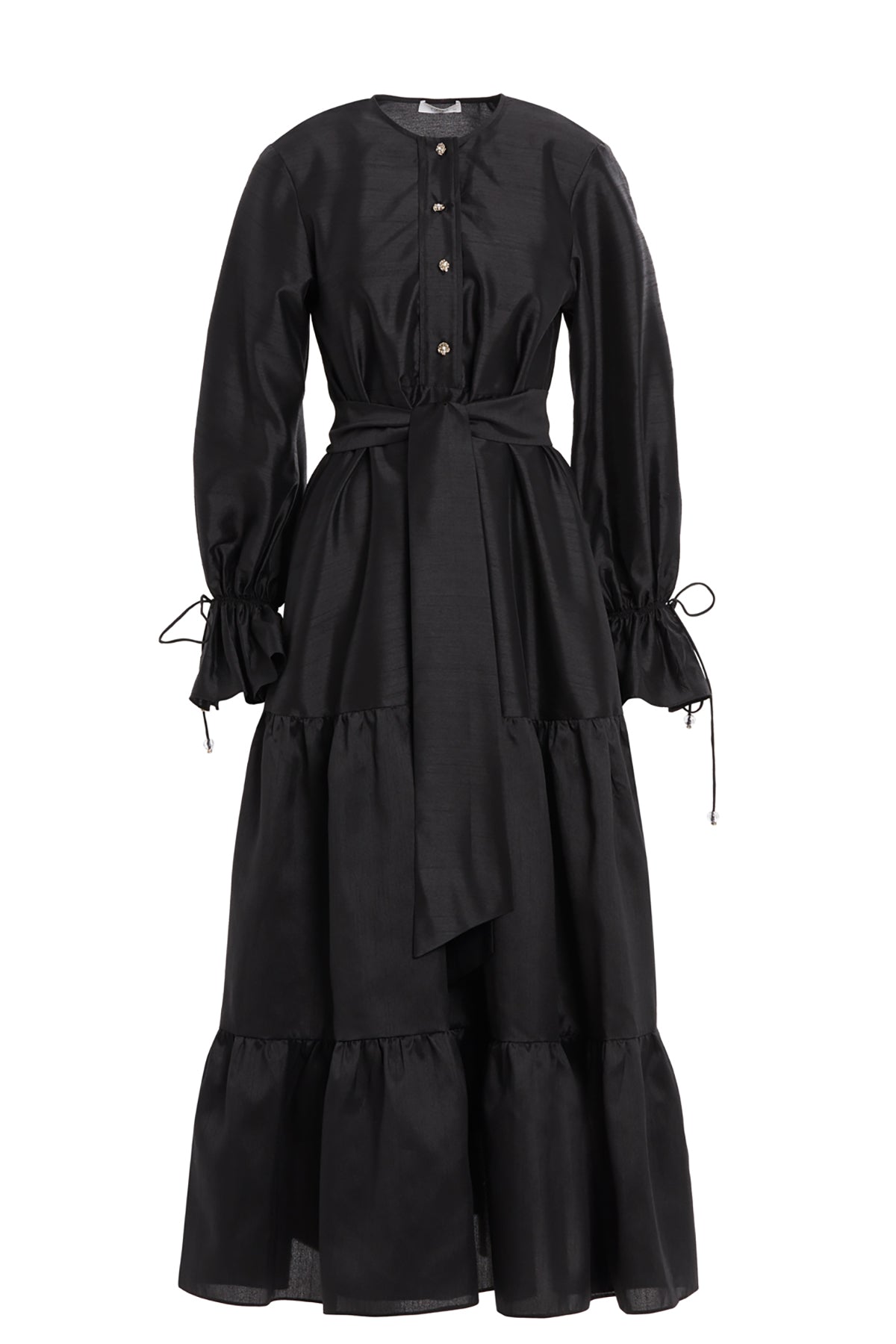 Black Sash-Detail Maxi Dress