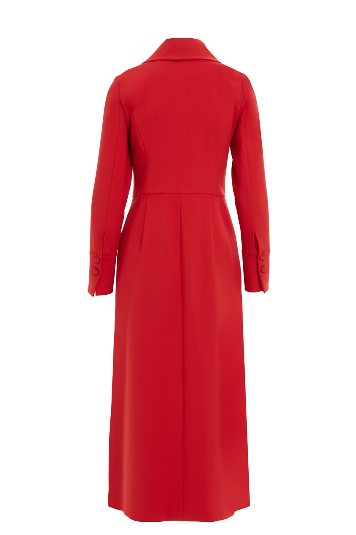 Red Shirt-Collar Midi Dress