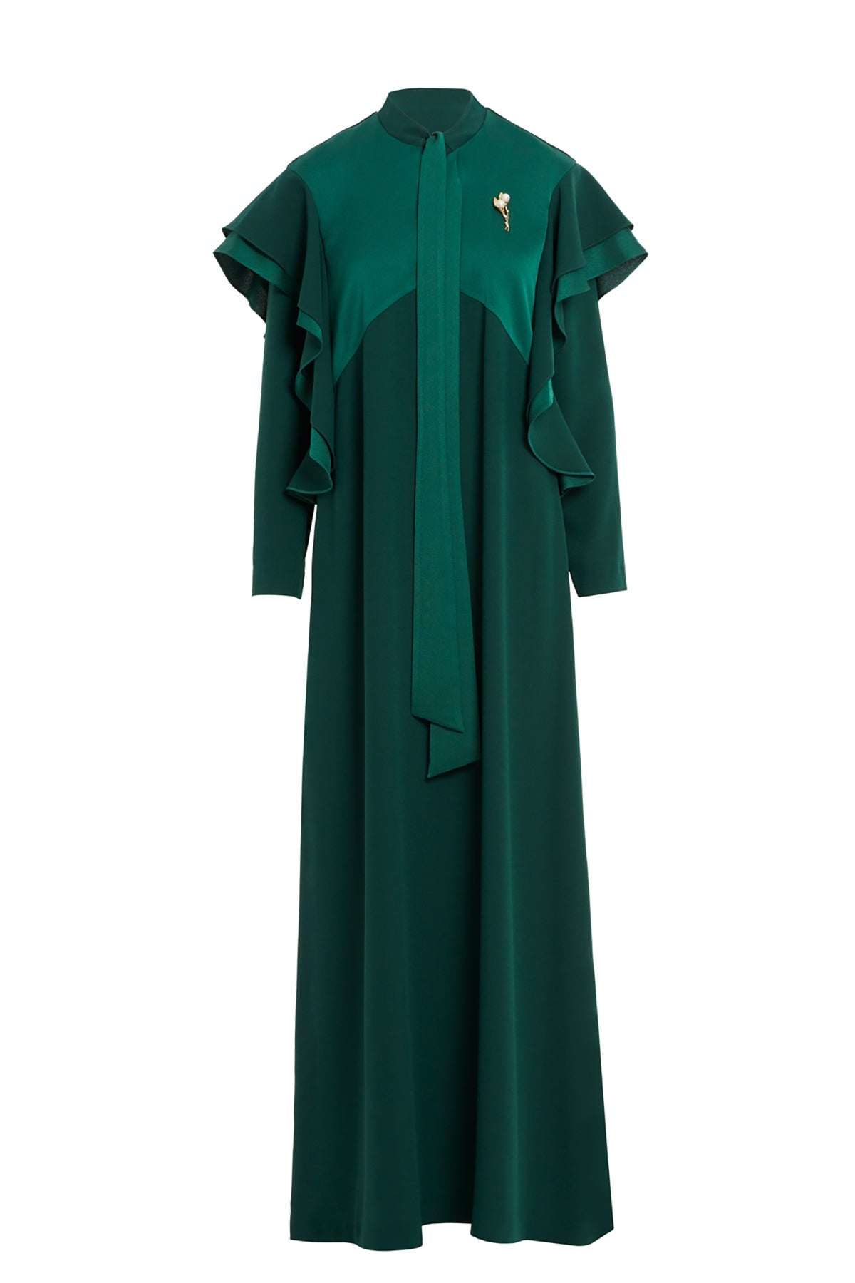 green dress tie Tie-Detail Long Detachable Skirt Gown