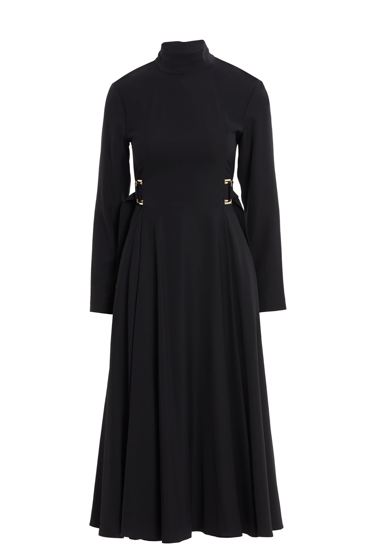 Black Midi Dress with Belt Detail