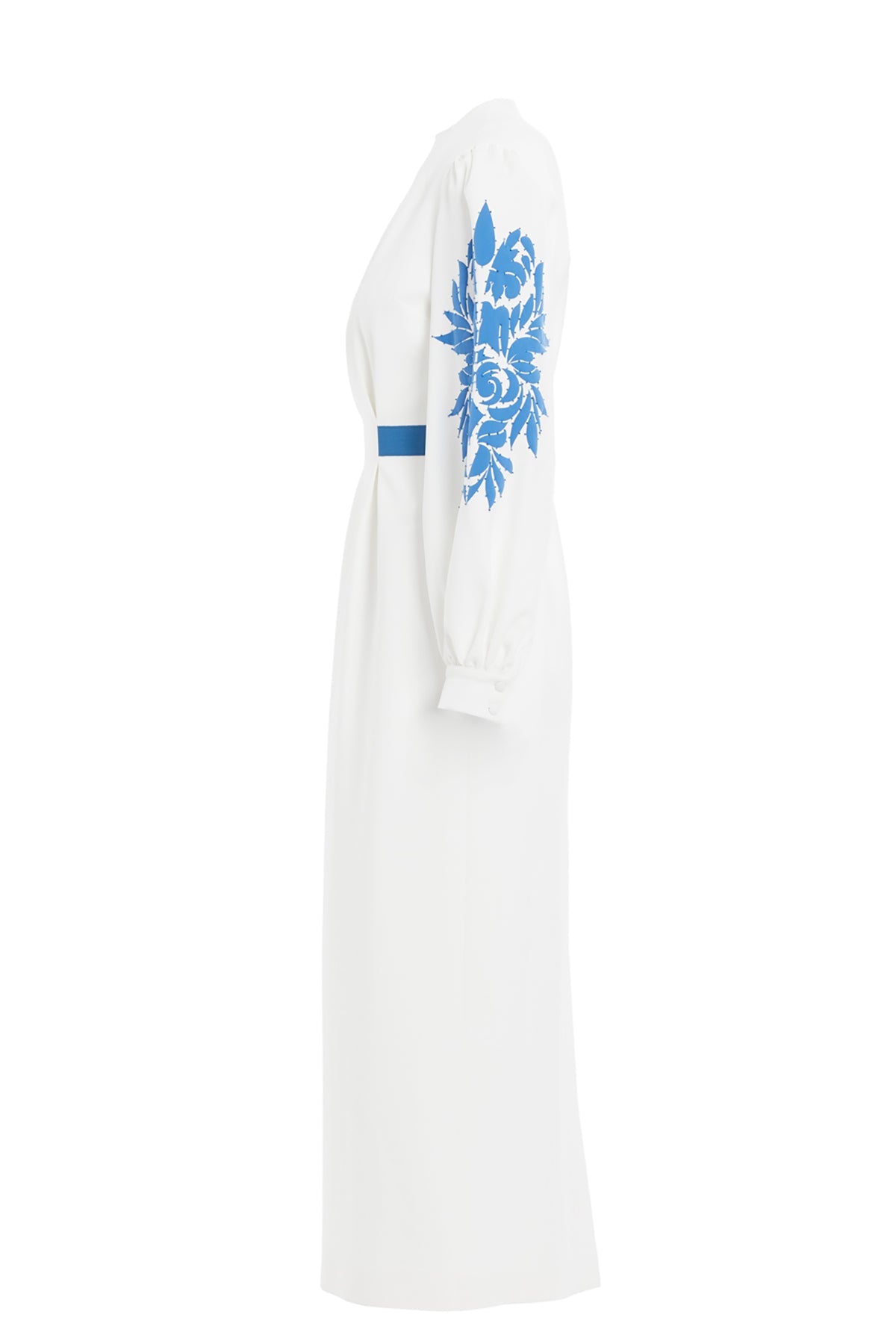 Ecru Embroidered-Sleeve Midi Dress