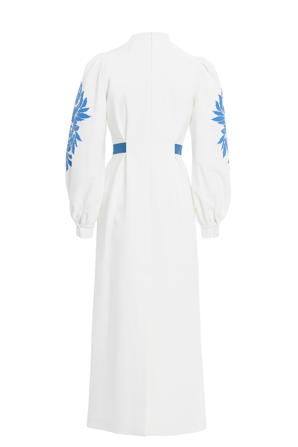 Ecru Embroidered-Sleeve Midi Dress