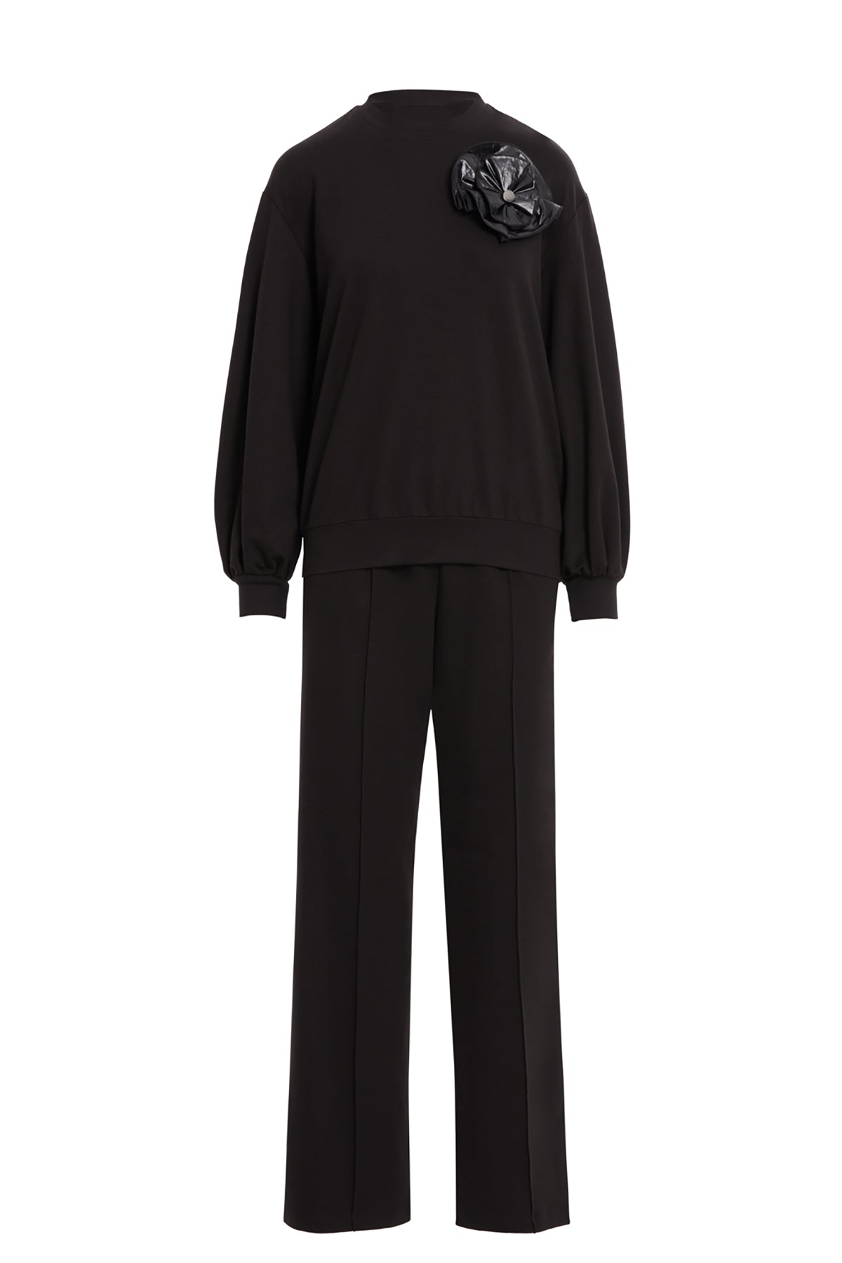 Black Brooch-Detail Tracksuit