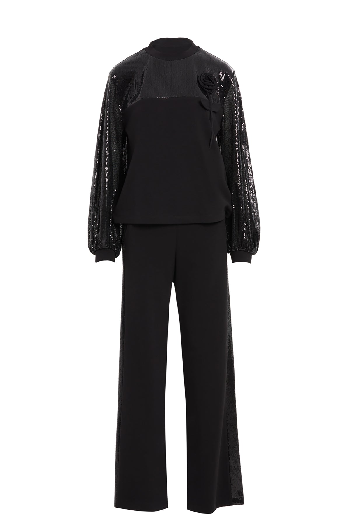 Black Sequin-Sleeve Tracksuit