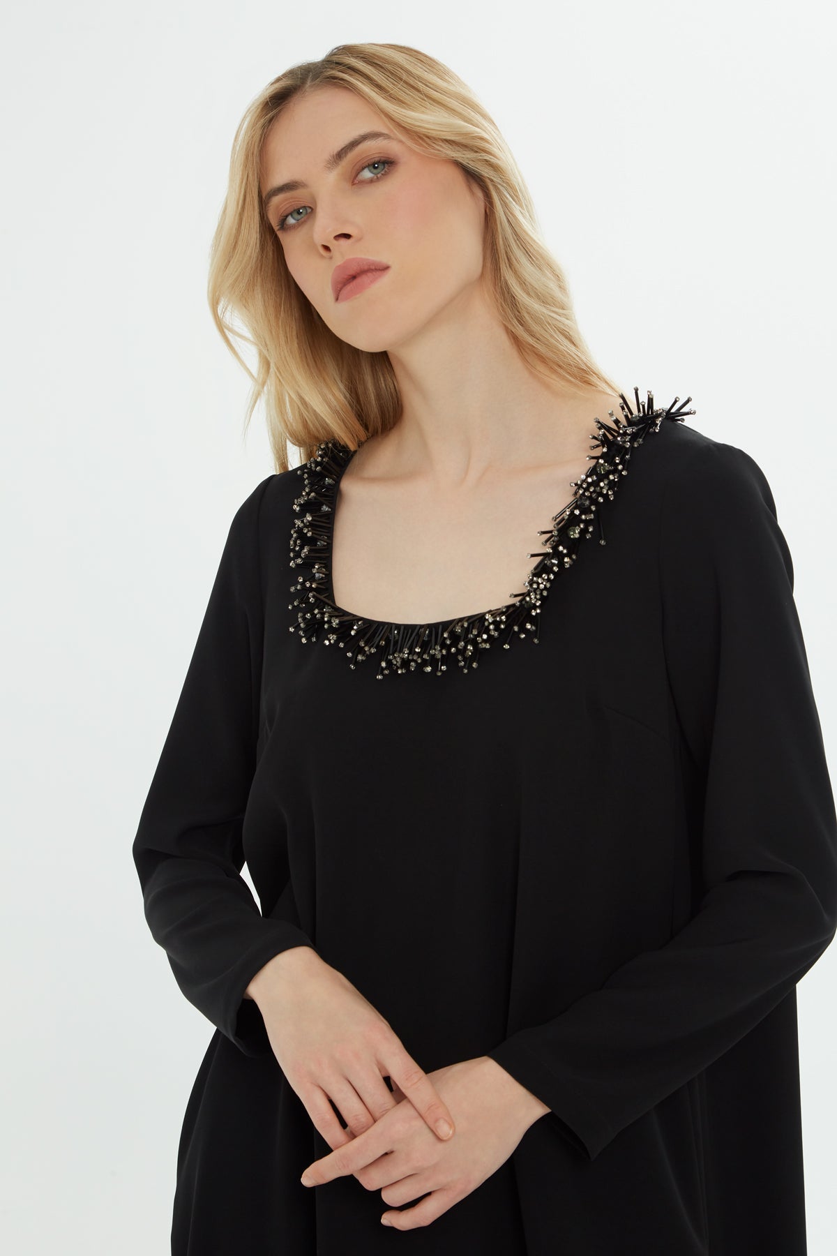 Black Square-Neck Embroidered Maxi Dress