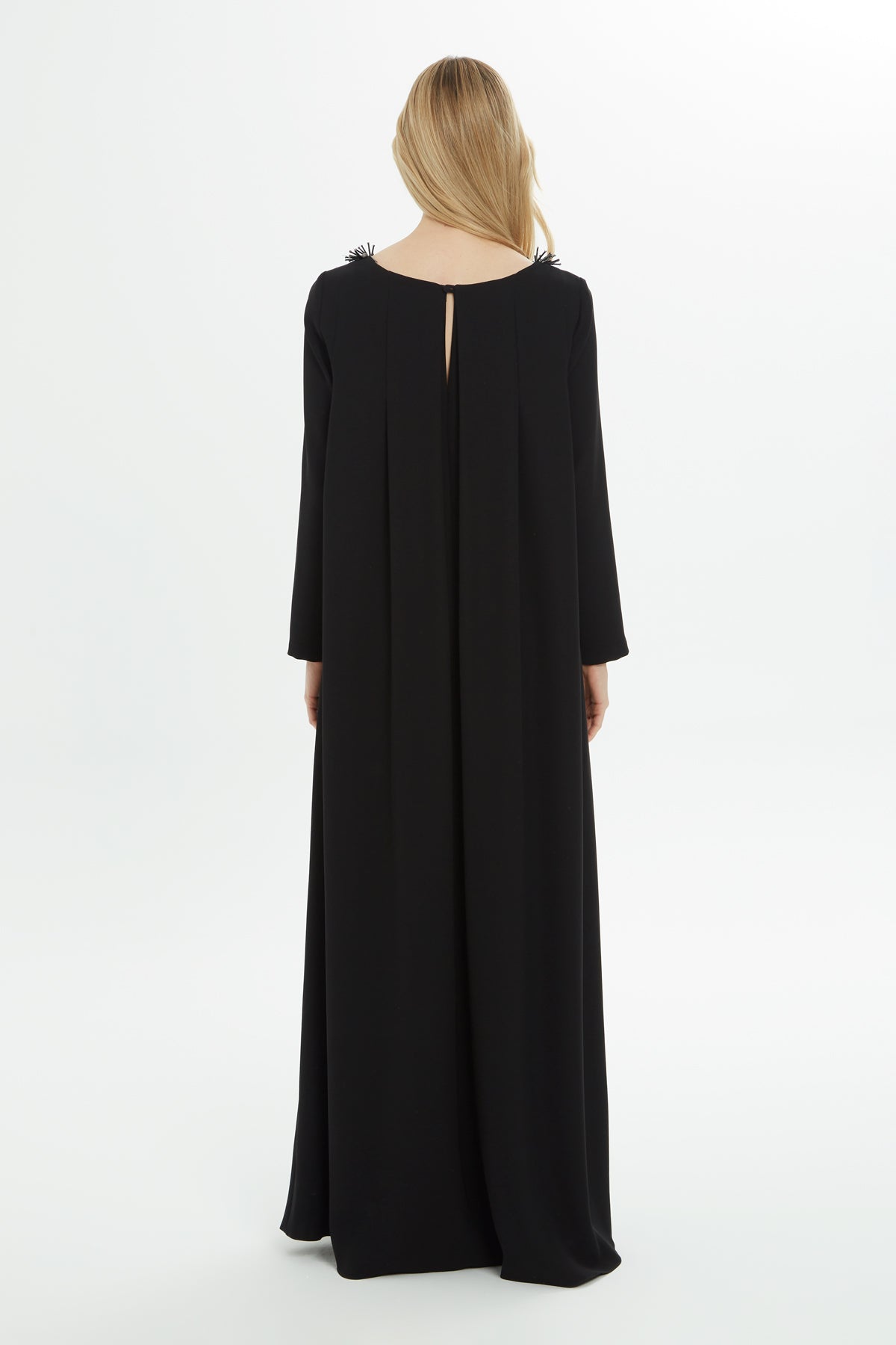 Black Square-Neck Embroidered Maxi Dress