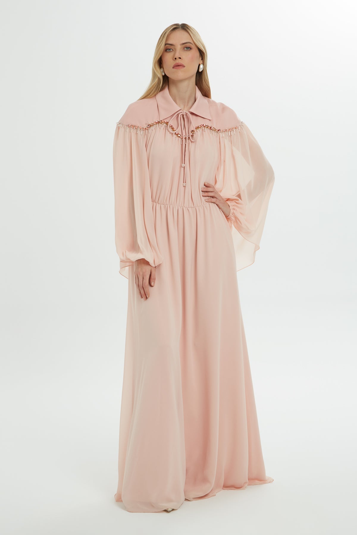 Pink Stone-Embellished Long Dress