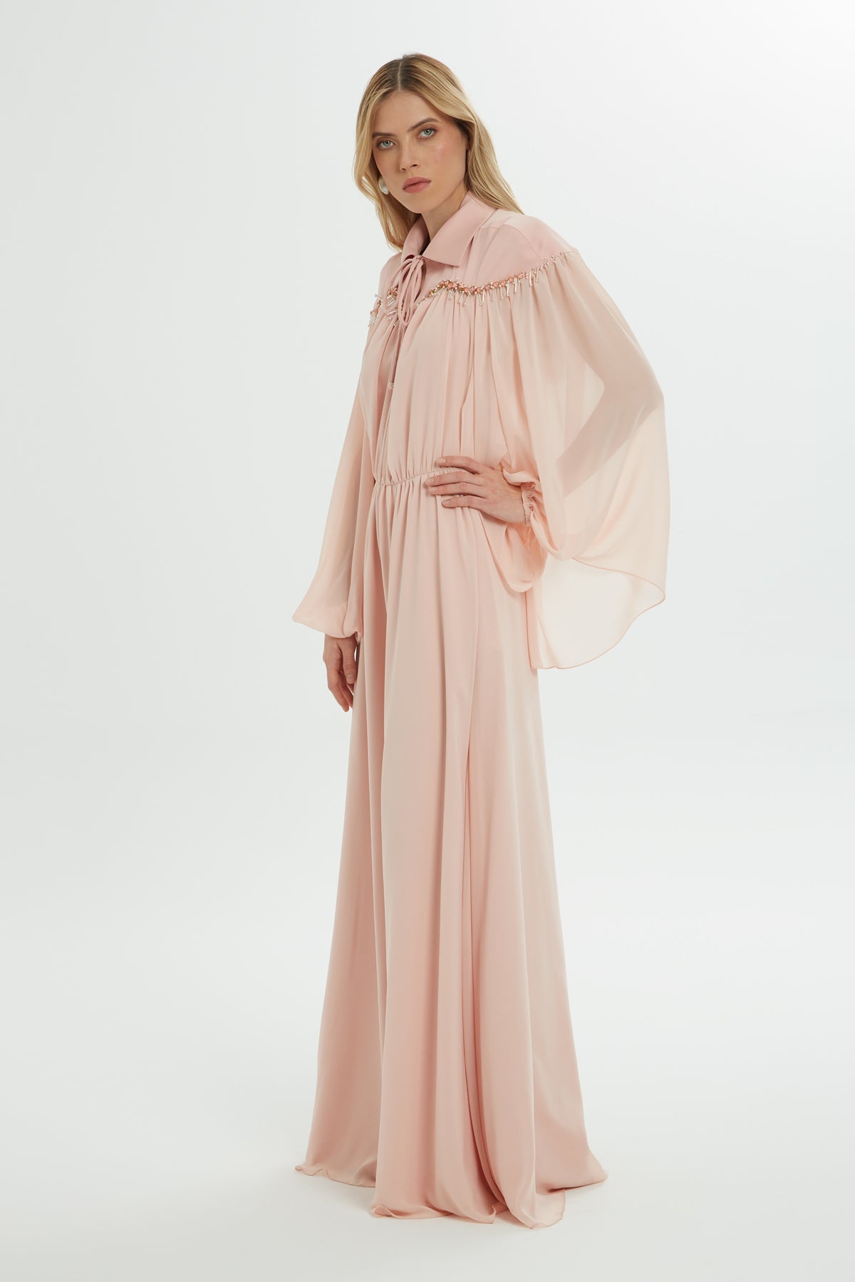 Pink Stone-Embellished Long Dress