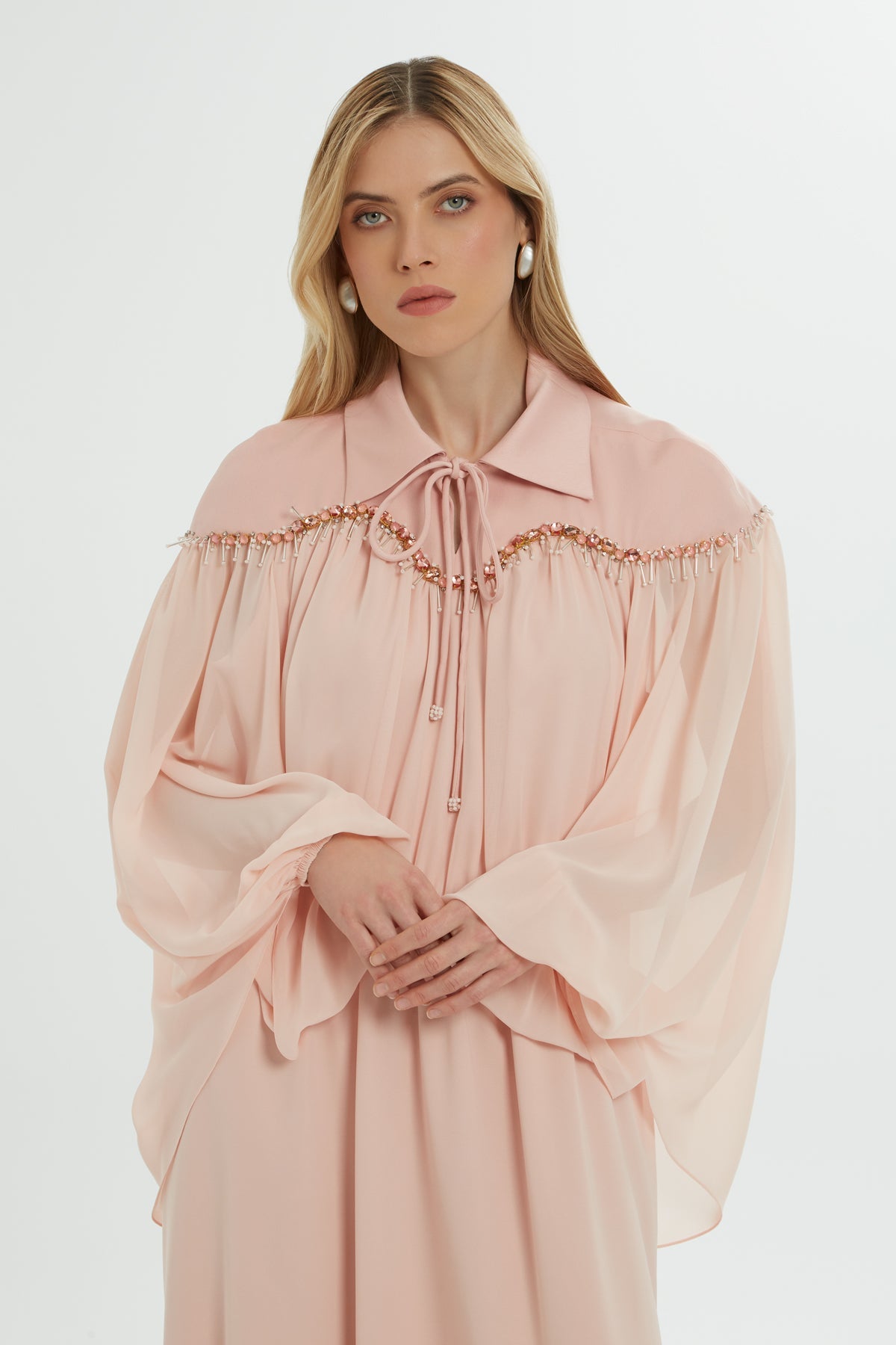 Pink Stone-Embellished Long Dress