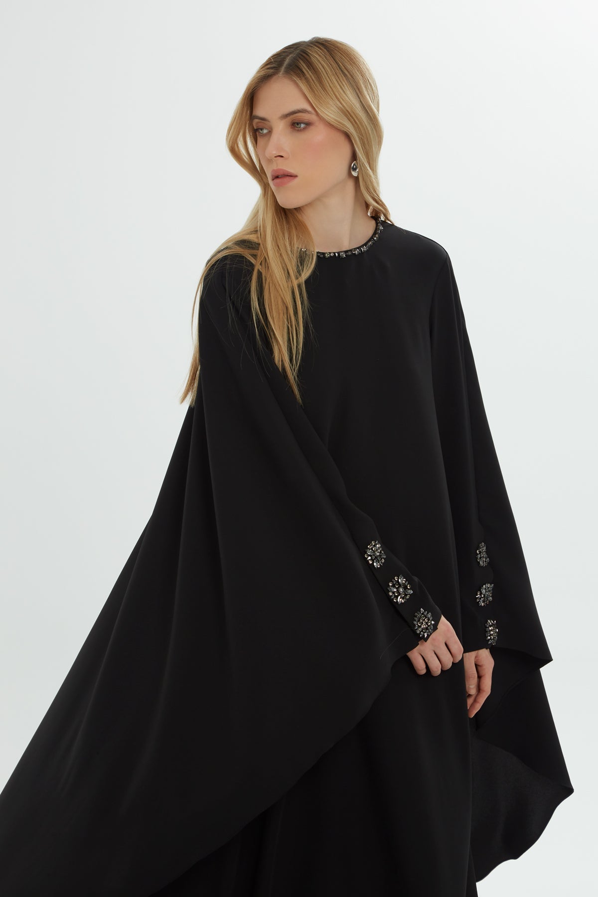 Black Long Dress with Cape Detail