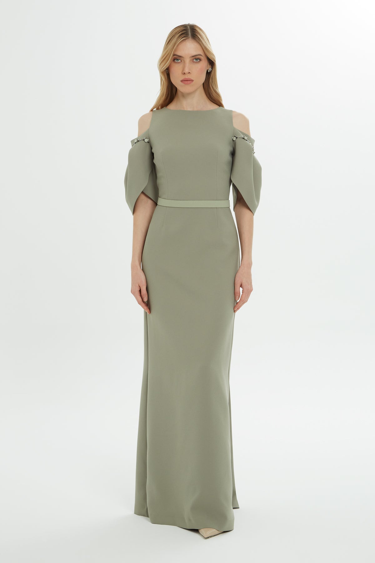 Green Off-Shoulder Long Dress