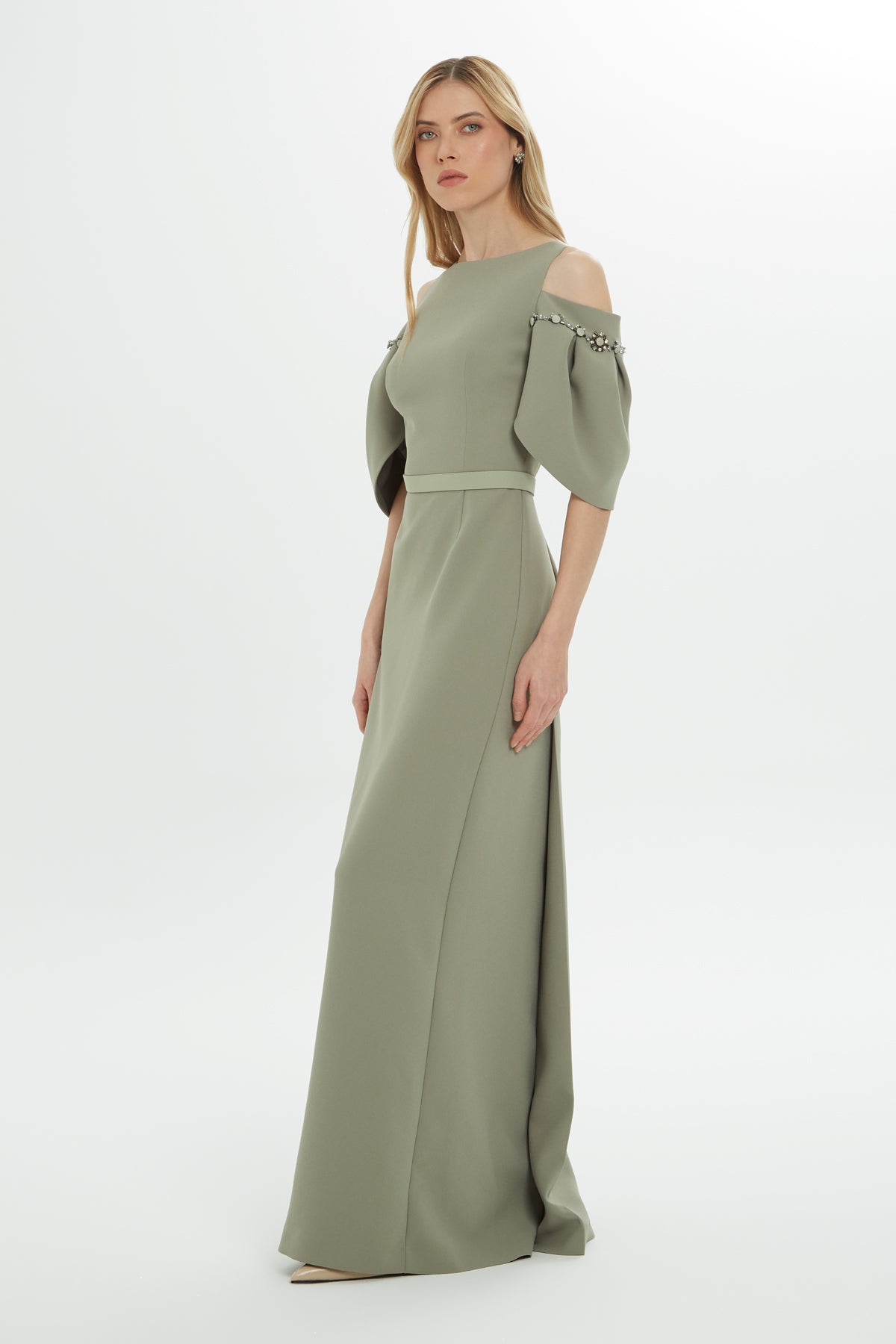 Green Off-Shoulder Long Dress