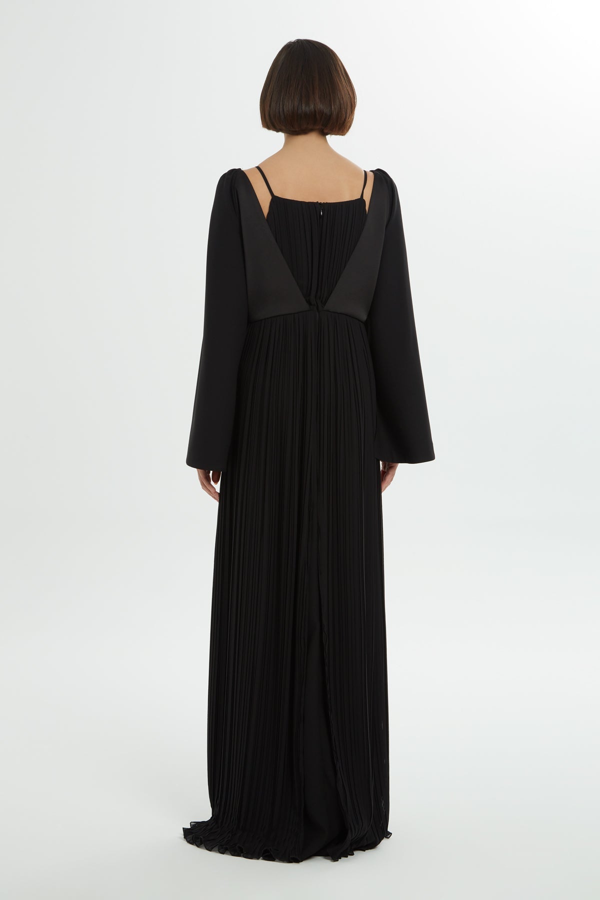 Black Beaded Pleated Long Dress
