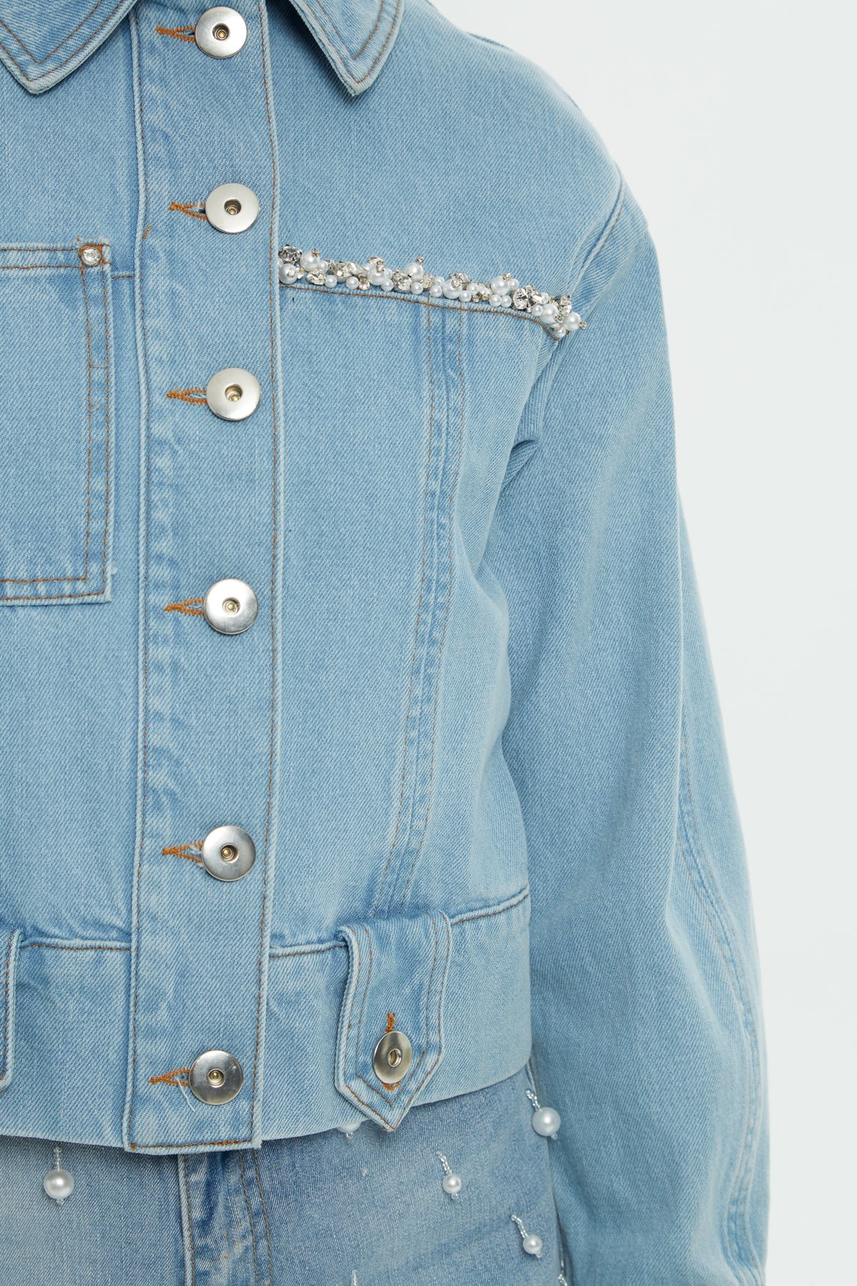 Navy Cutout Stone-Detail Denim Jacket