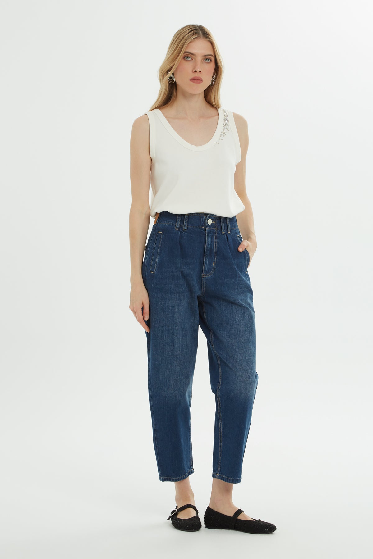 Blue Pocket-Detail Jeans