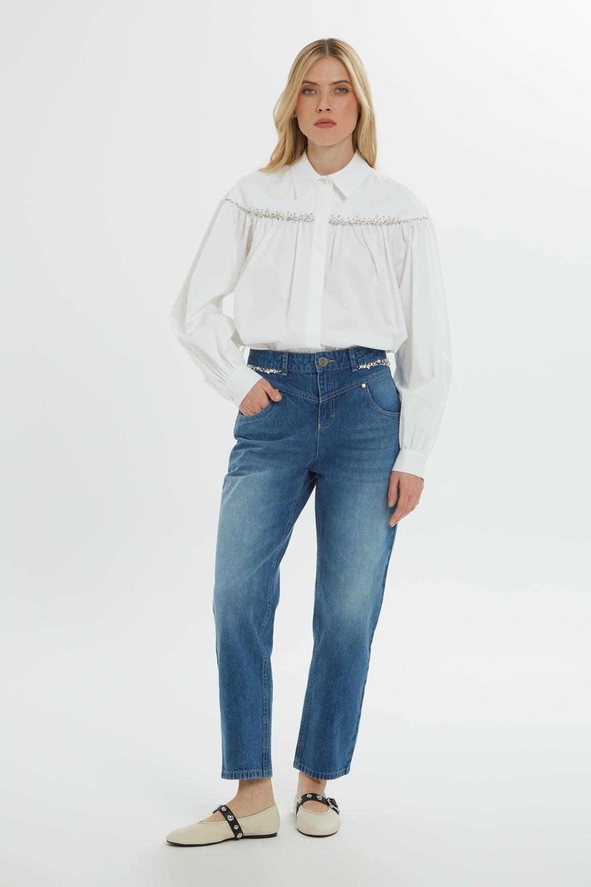 Blue Jacron Regular Detailed Jeans