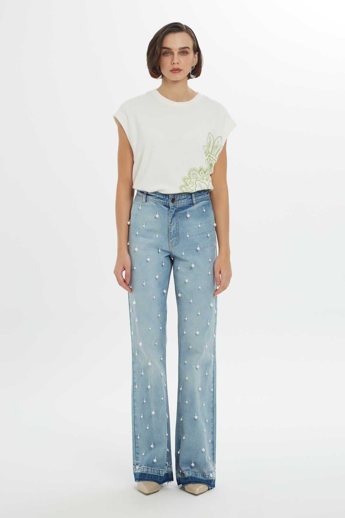 Blue Jacron Detailed Flare Jeans