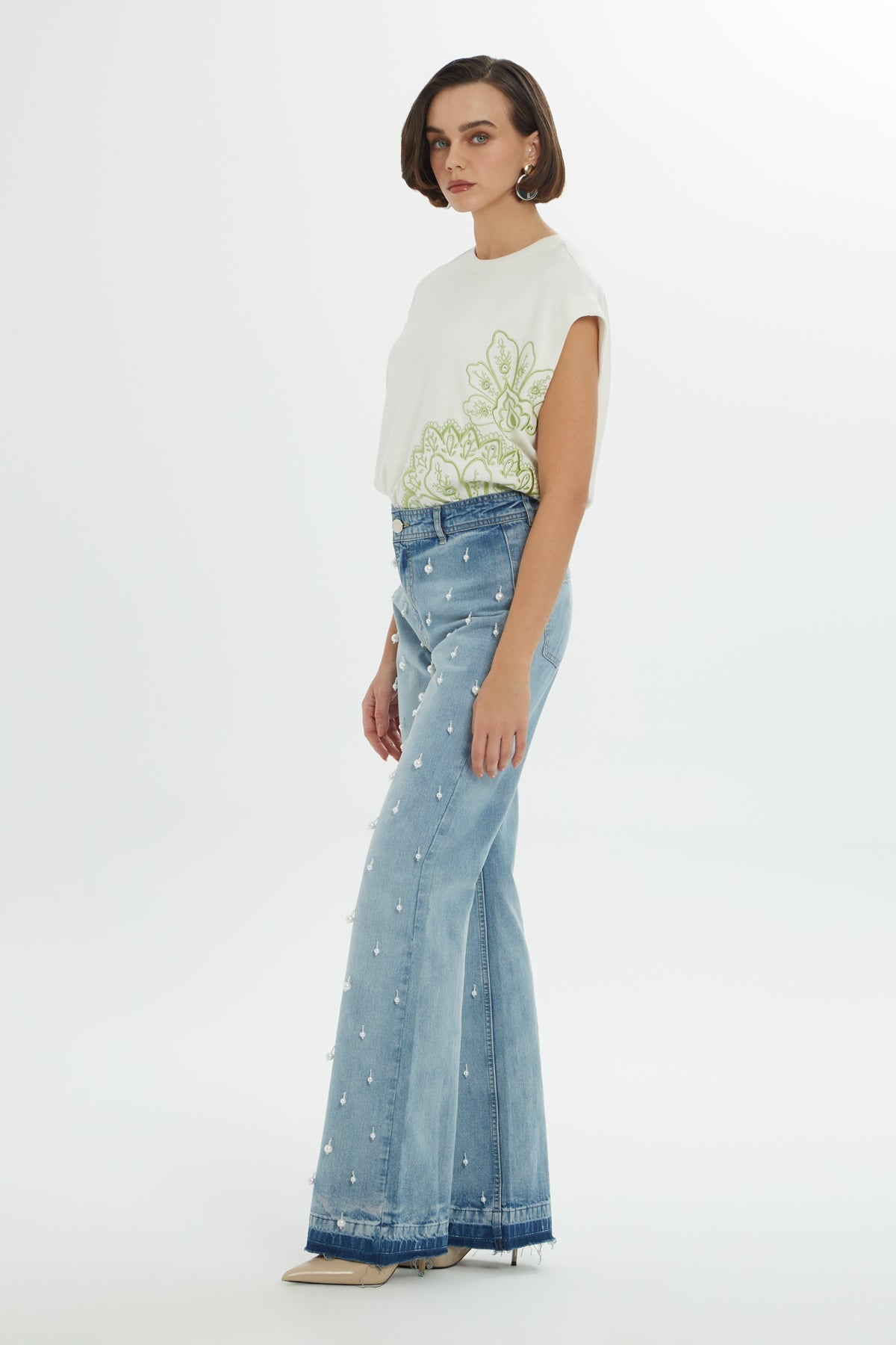 Blue Jacron Detailed Flare Jeans