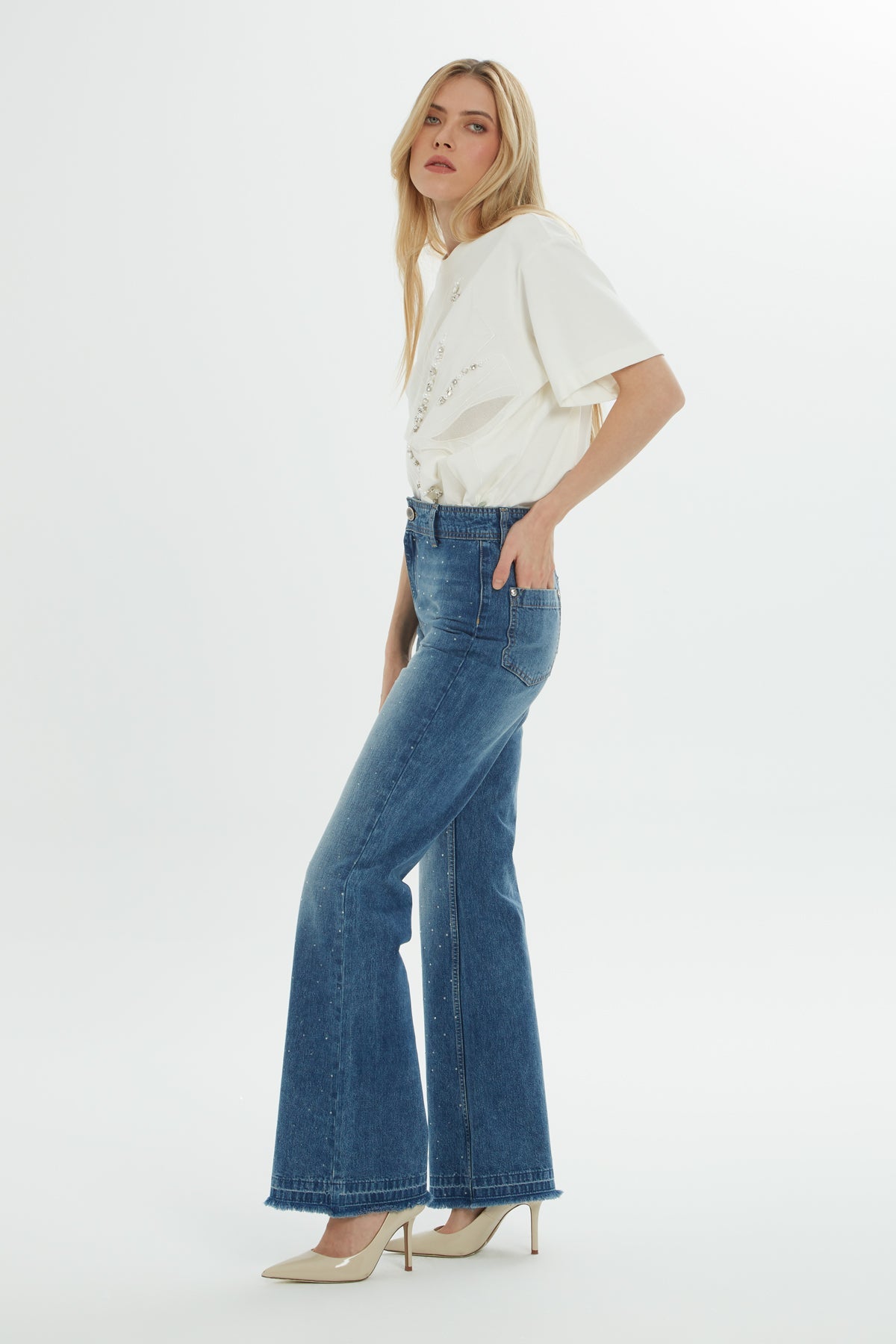 Blue Cargo-Pocket Mom Jeans