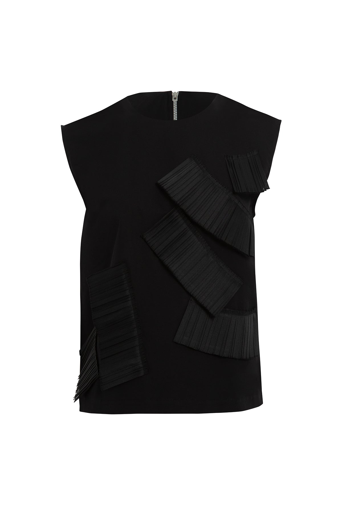 Black Pleated Panel Sleeveless Blouse