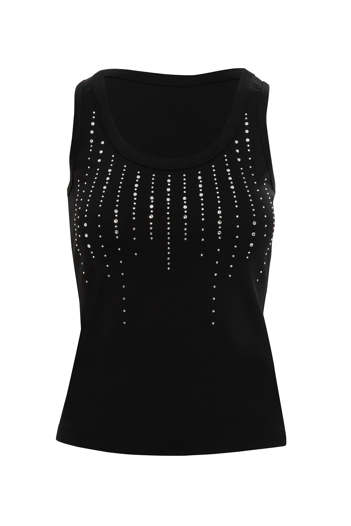 Black Round-Neck Printed Strappy Tank