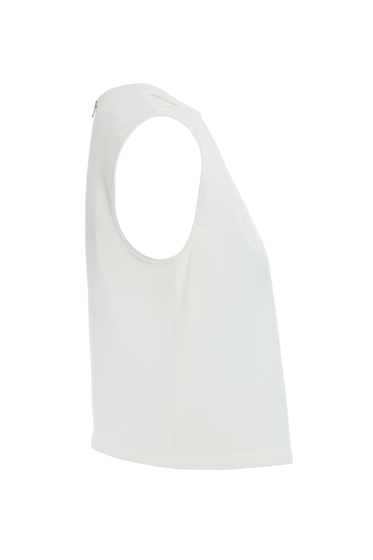 White Short-Sleeve Zip-Back Draped Blouse