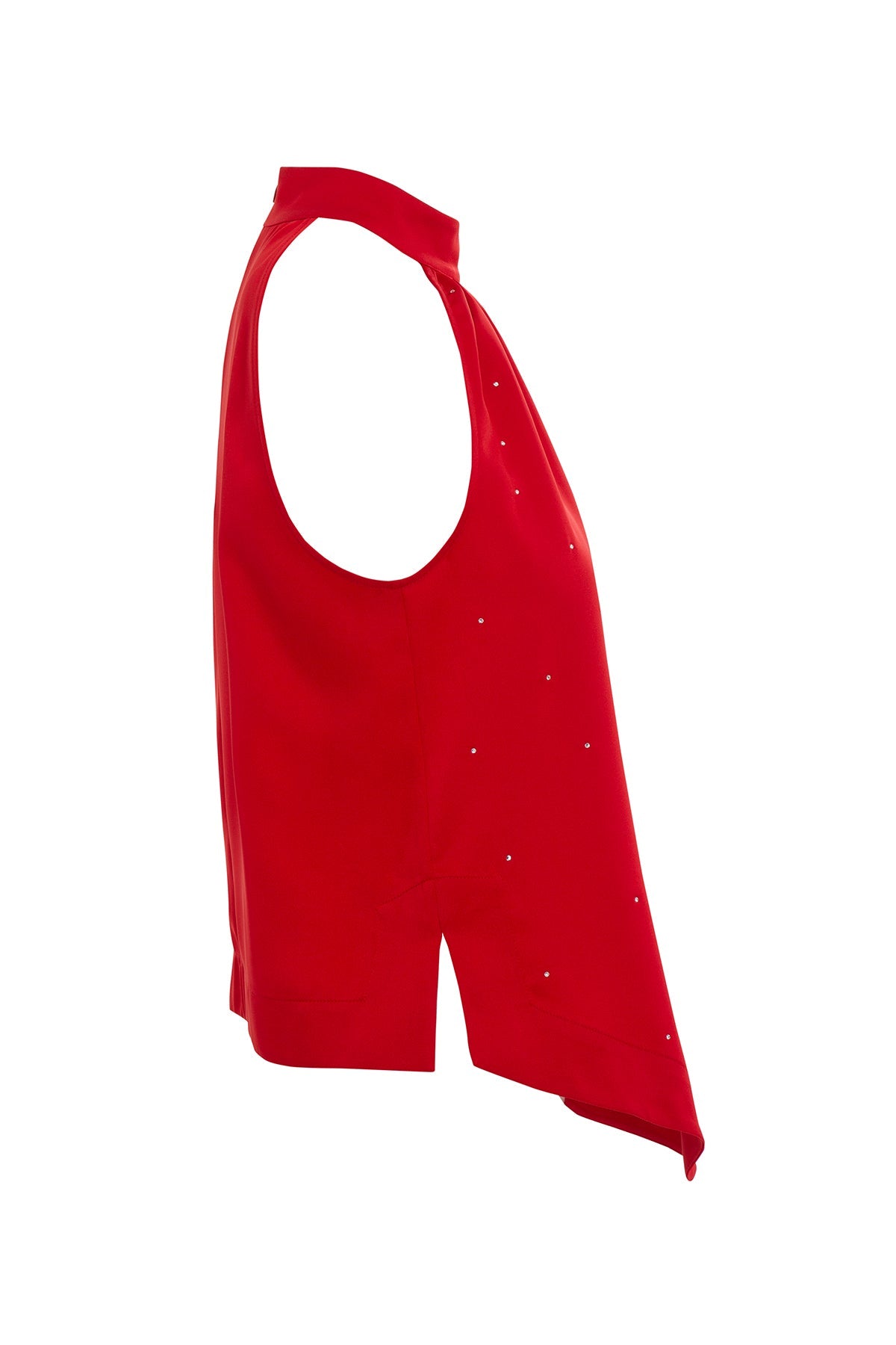 Red Halter Neck Stone Detail Blouse