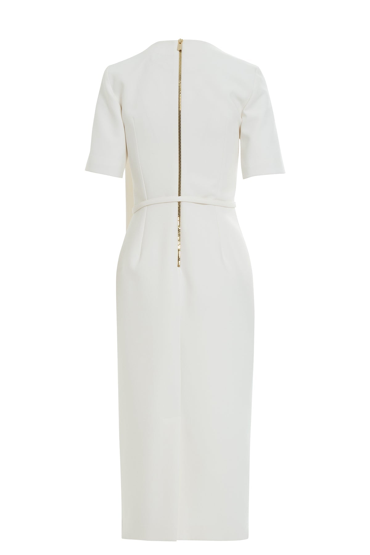 Ecru Short-Sleeve Belted Midi Dress