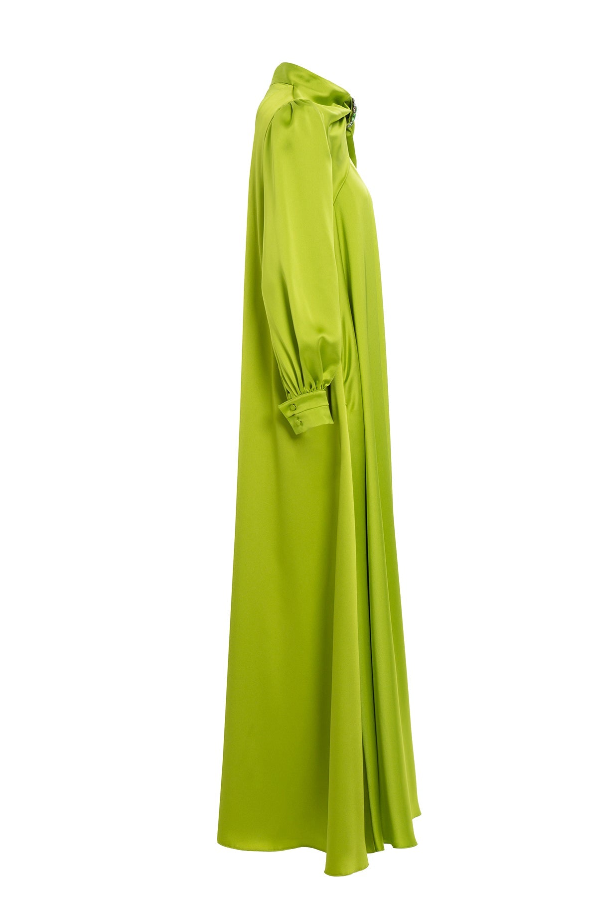 Pistachio Green Embroidered-Collar Bow-Detail Maxi Dress