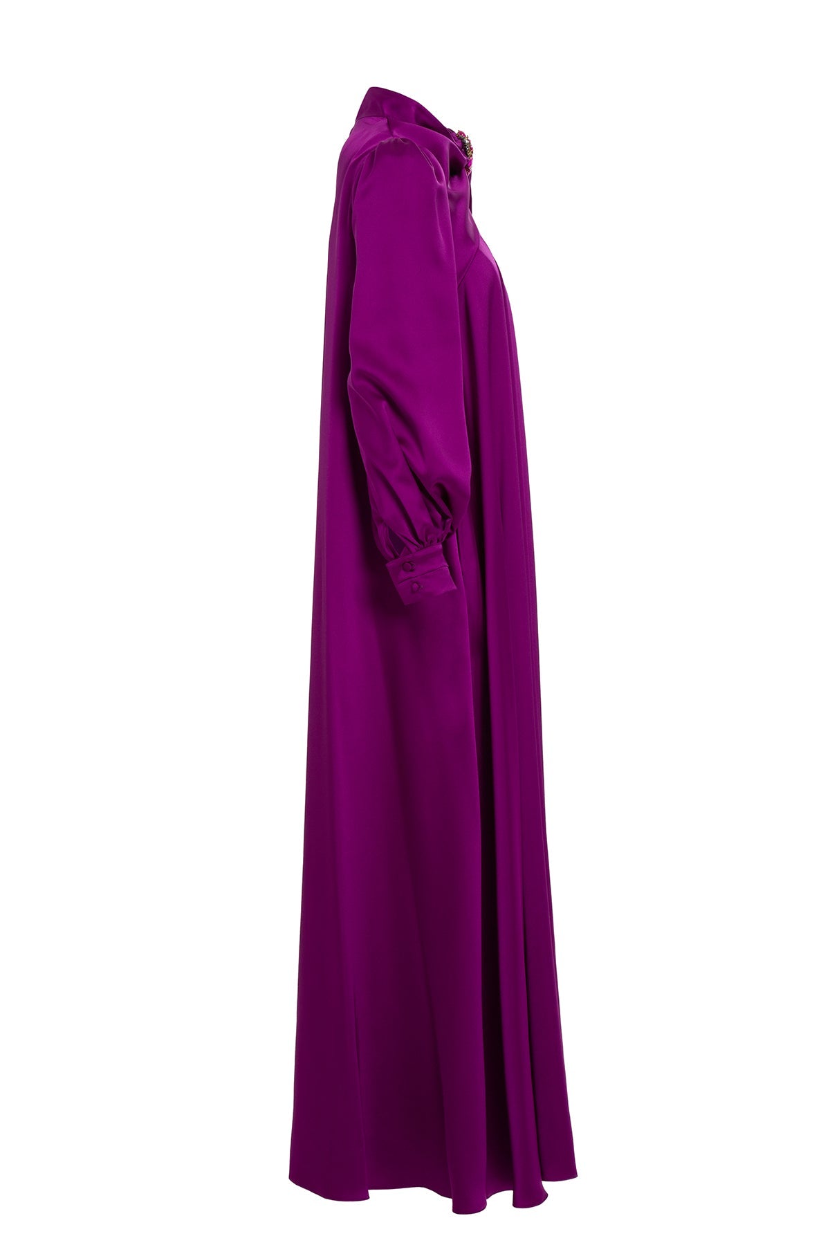 Fuchsia Embroidered-Collar Bow-Detail Maxi Dress