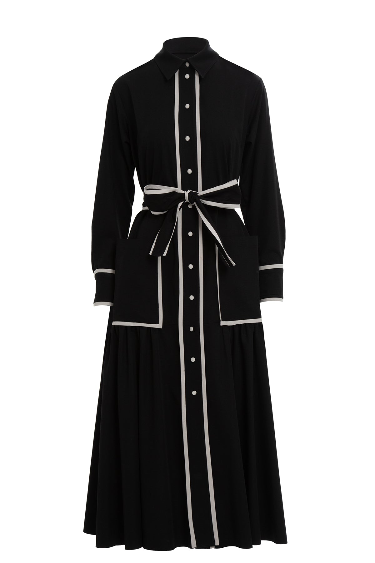 Black Sash-Detail Midi Dress