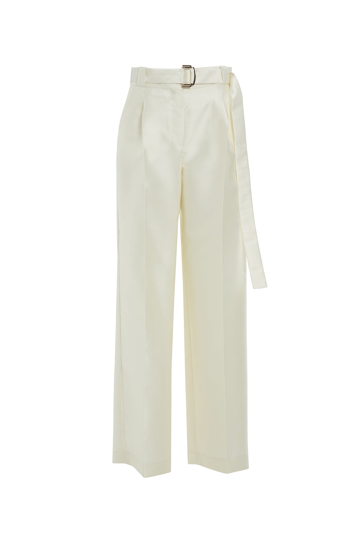 White Belted Wide-Leg Pants