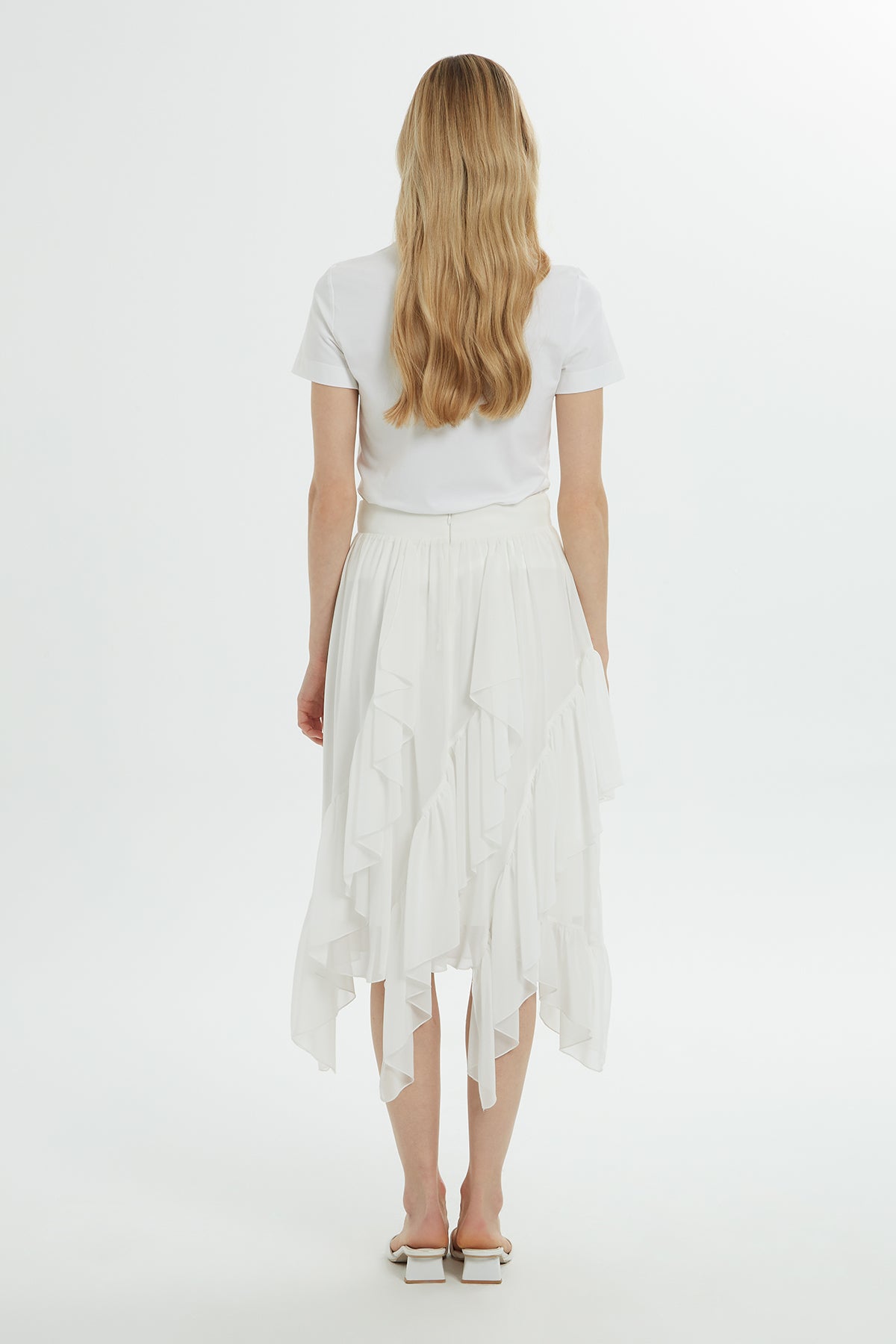 Ecru Asymmetric Midi Skirt