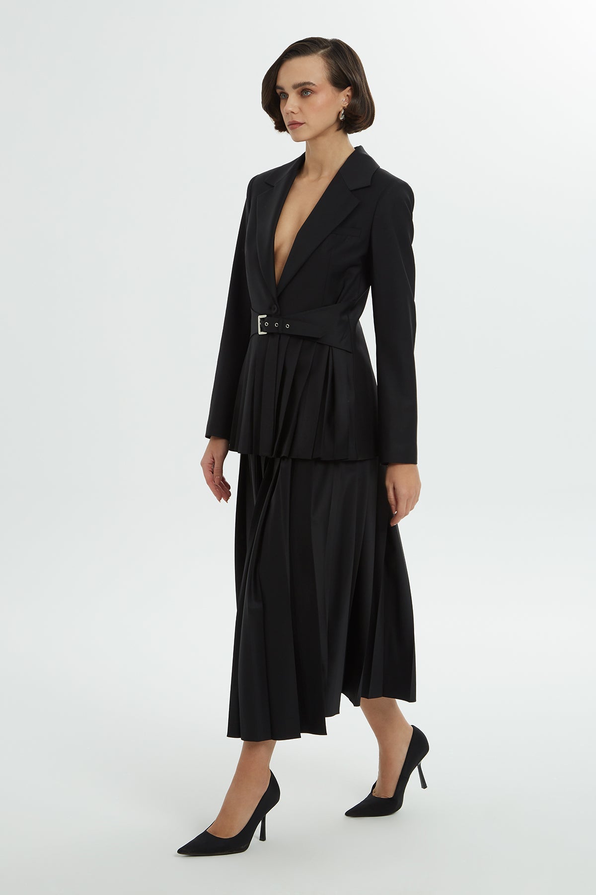 Pleated Accessory-Detail Jacket