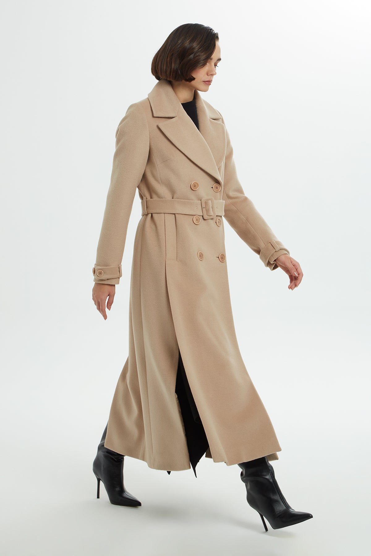 Shawl-Collar Long Cashmere Coat