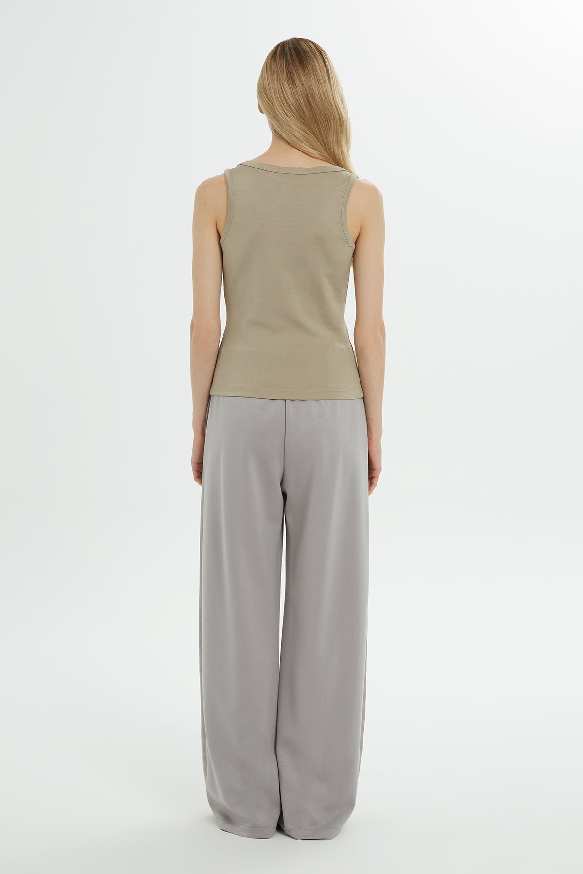 Beige Round-Neck Printed Strappy Tank