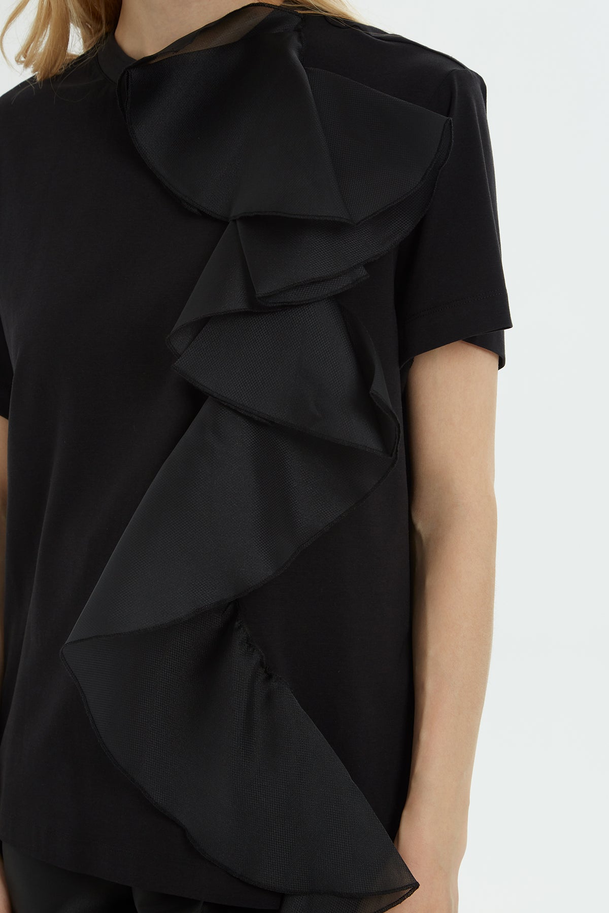 Black Asymmetric Ruffle Top