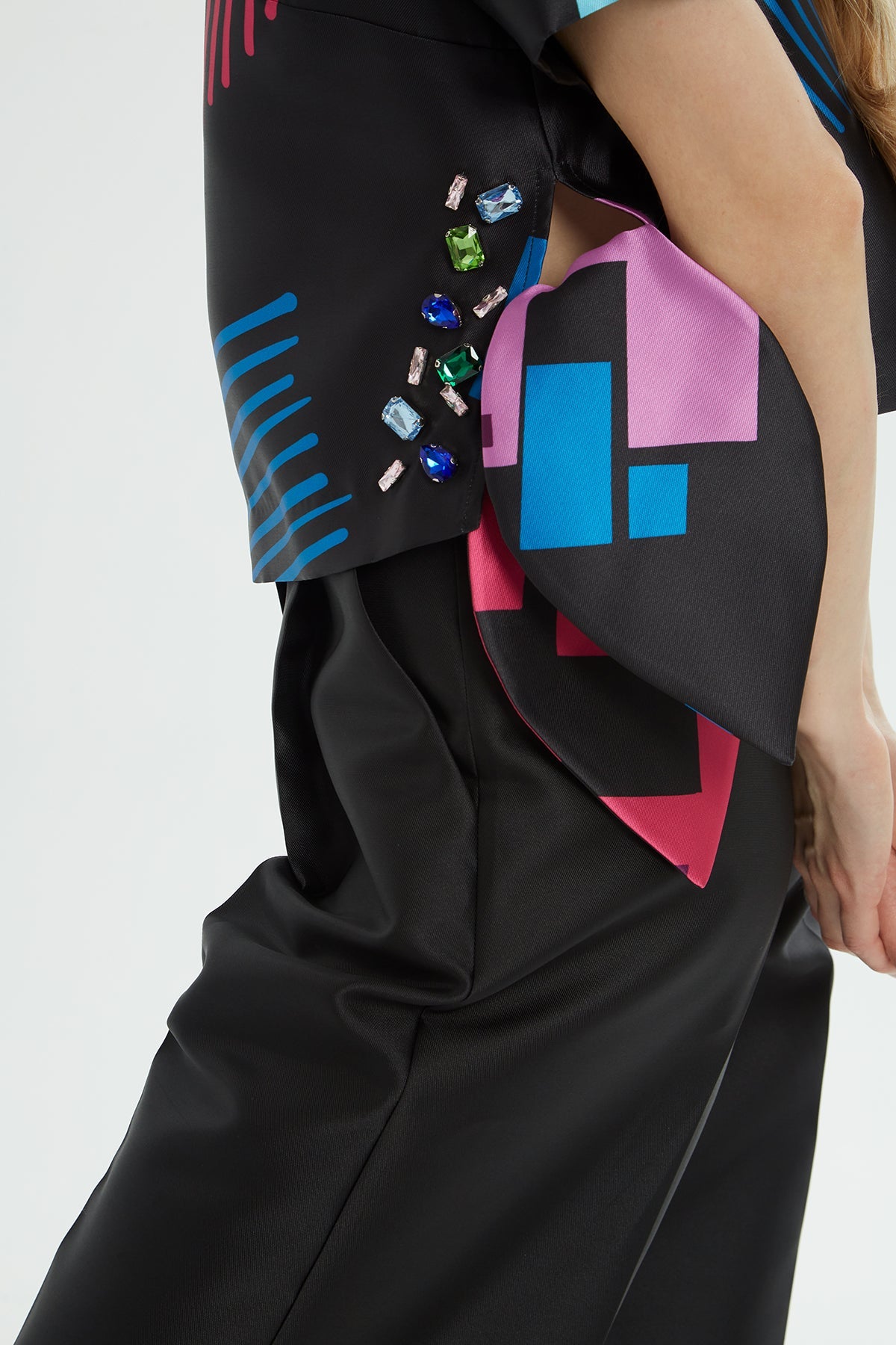 Colorful Round Neck Geometric Blouse