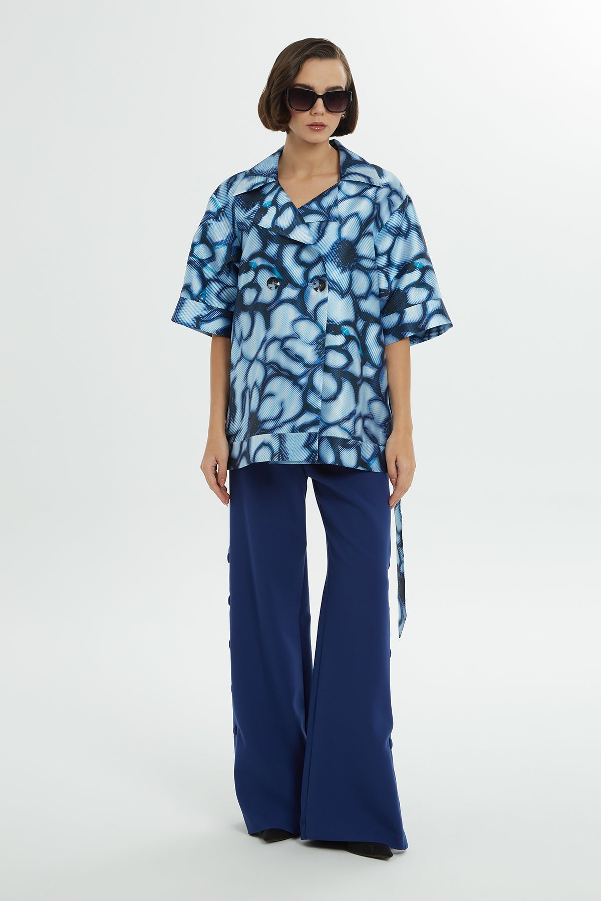 Patterned Crew Neck Short Jacket