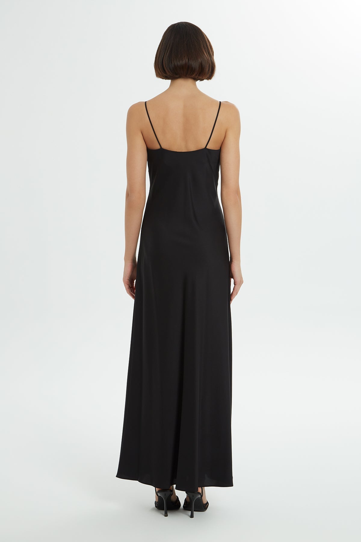 Black Spaghetti-Strap Satin Maxi Dress