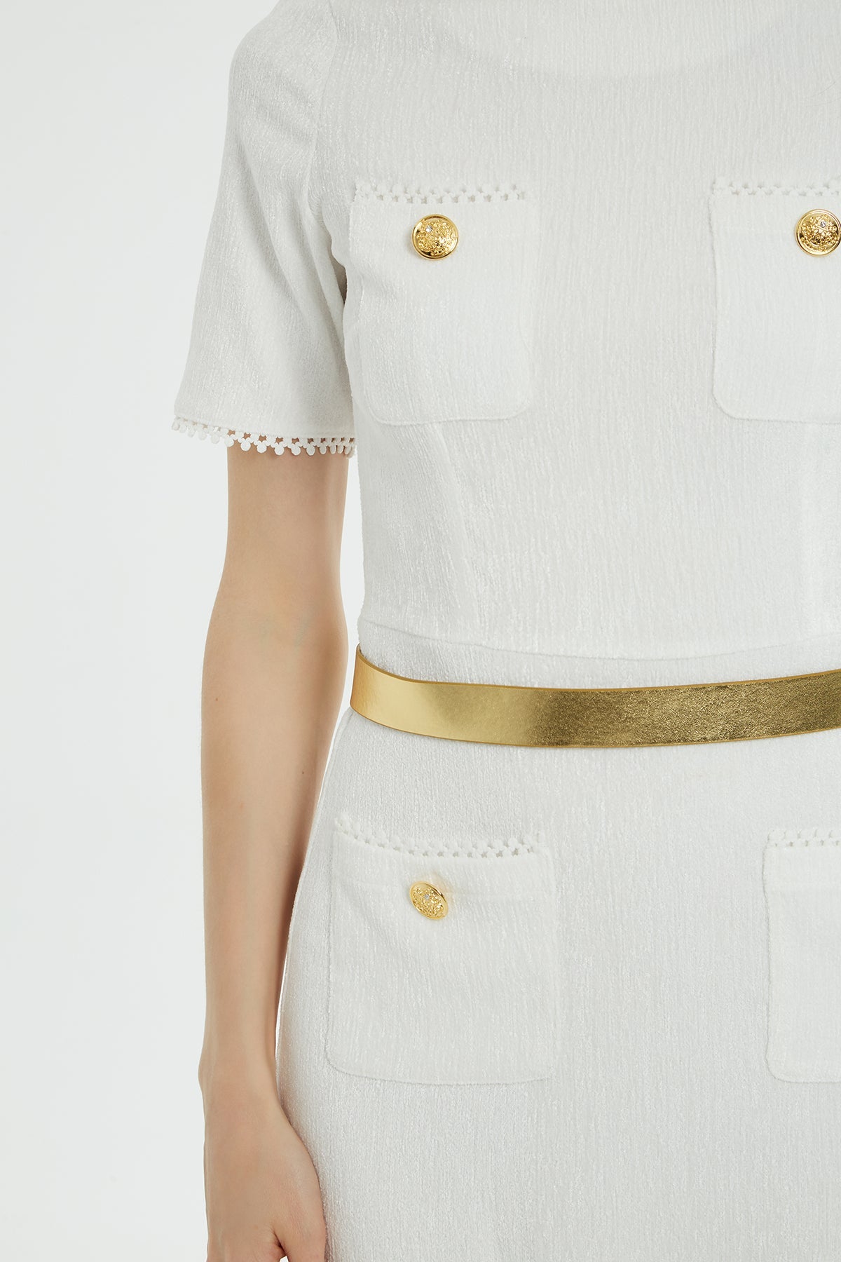 Ecru Maxi Dress with Gold Belt