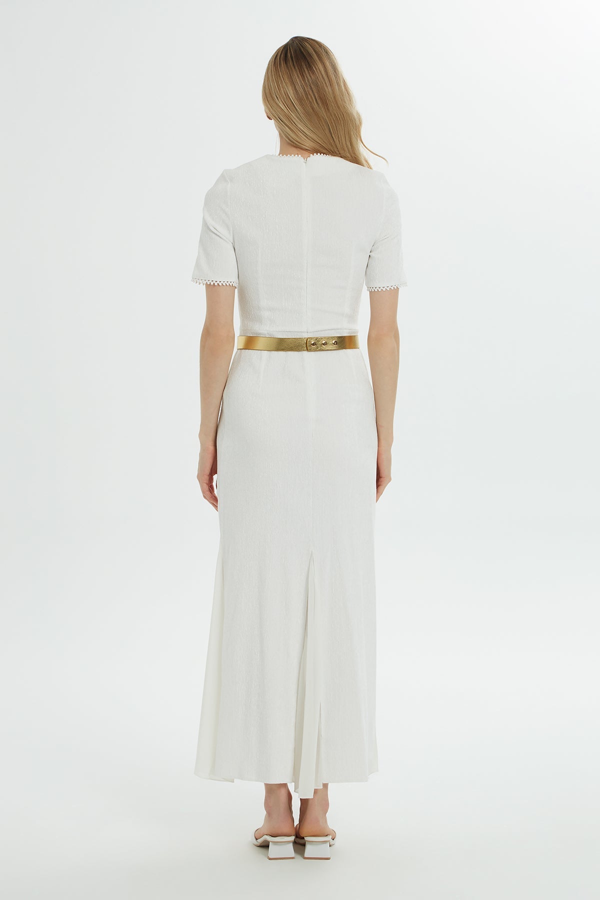 Ecru Maxi Dress with Gold Belt