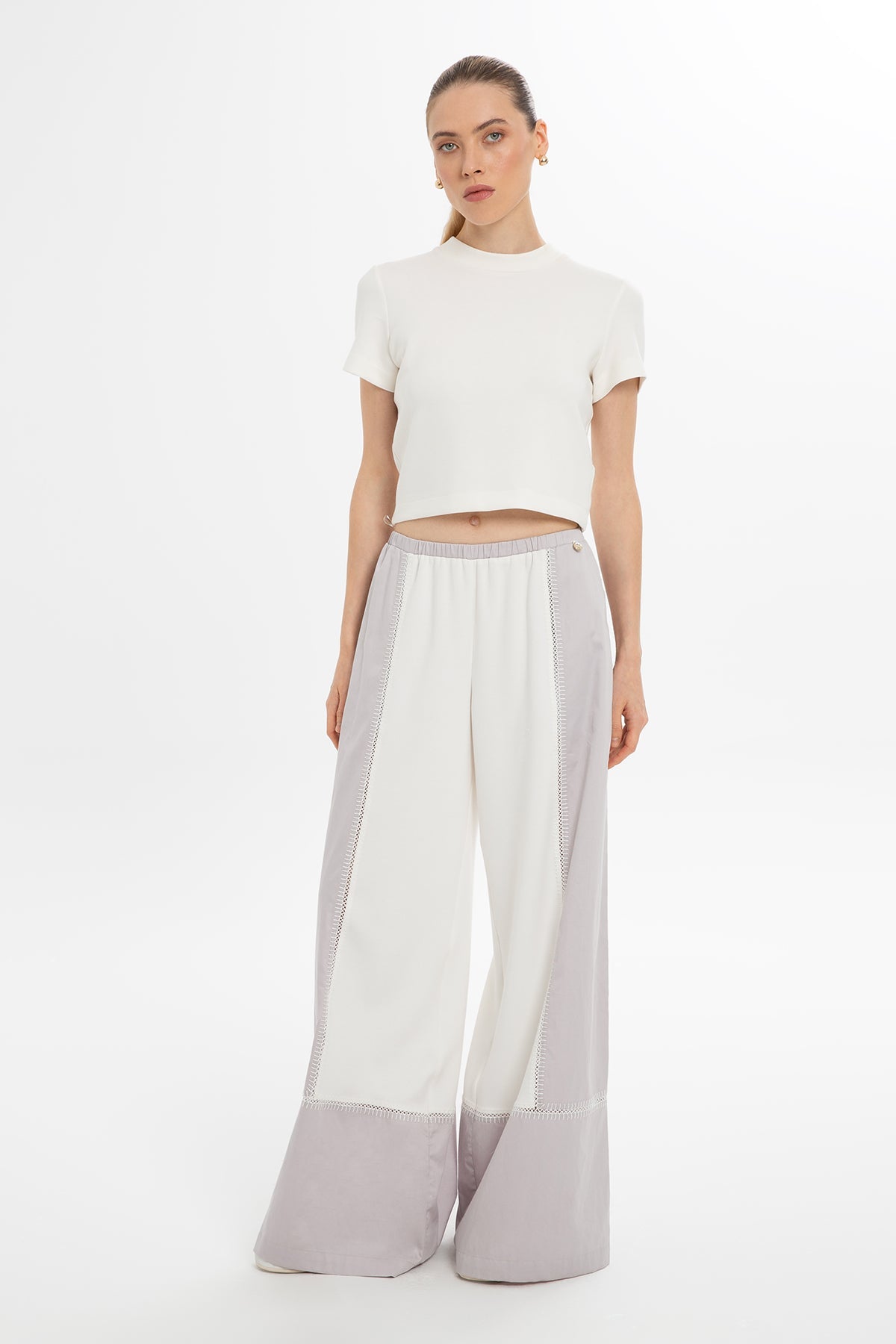 Grey Cotton Wide-Leg Sweatpants