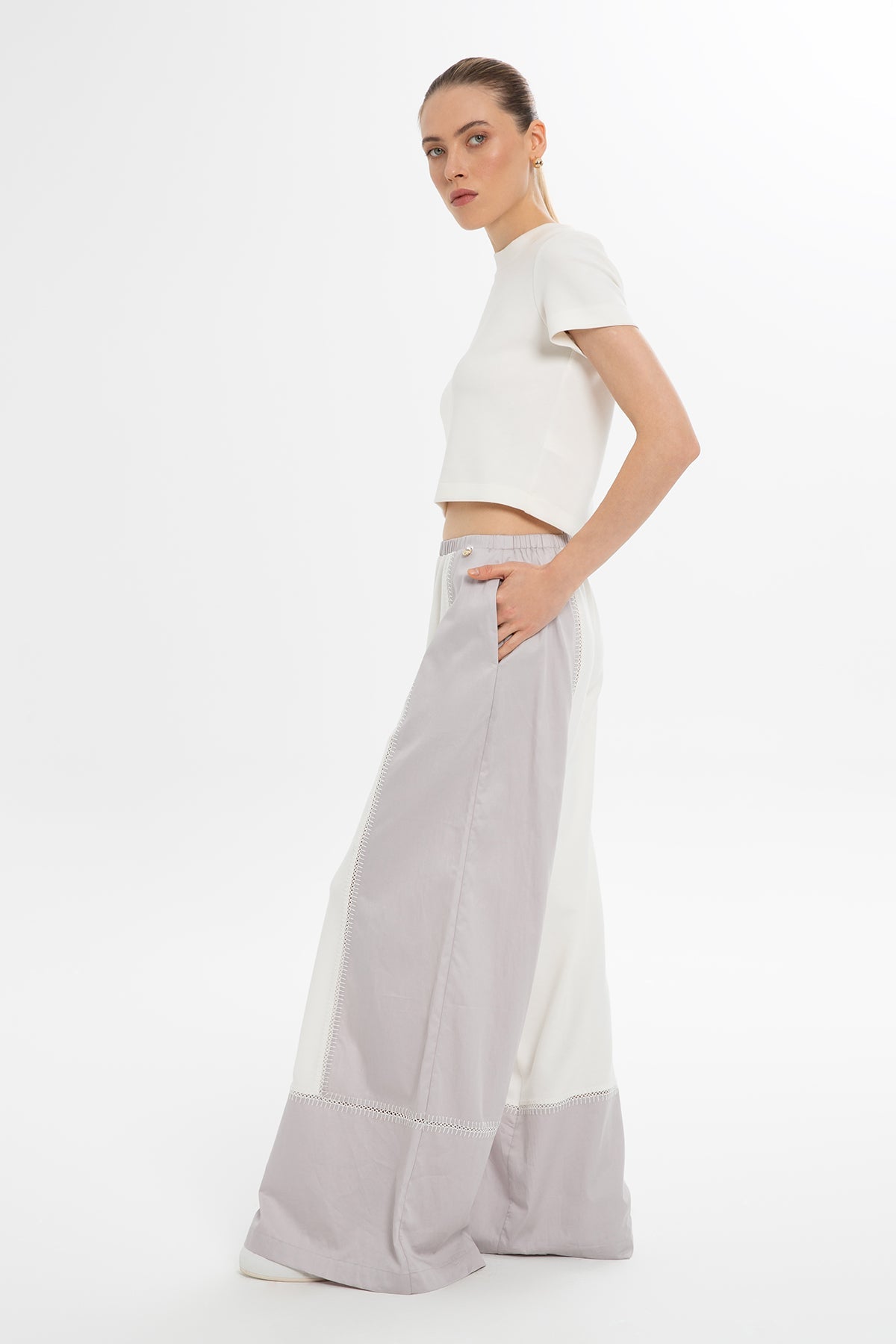 Grey Cotton Wide-Leg Sweatpants