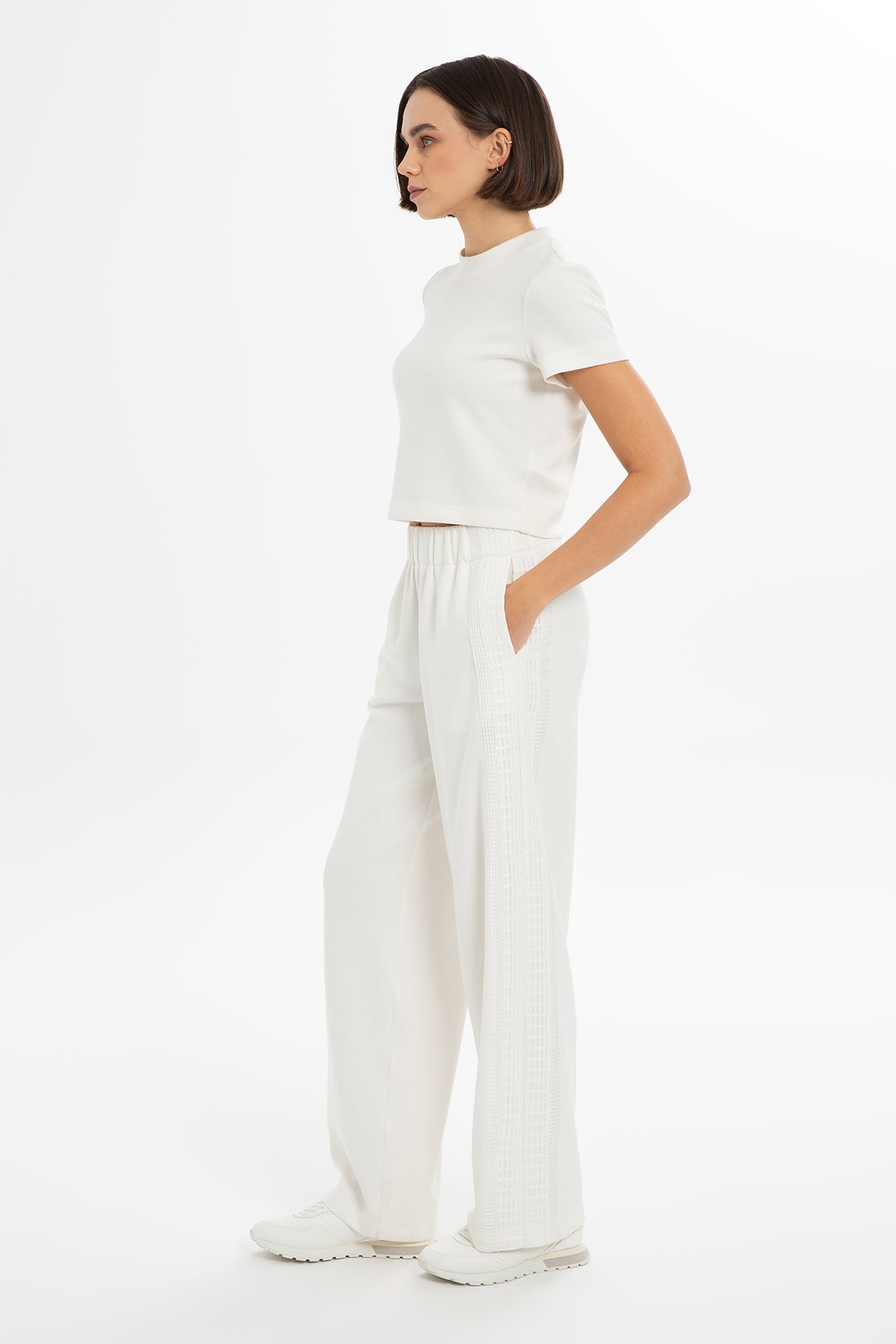Ecru High-Waist Straight-Leg Sweatpants