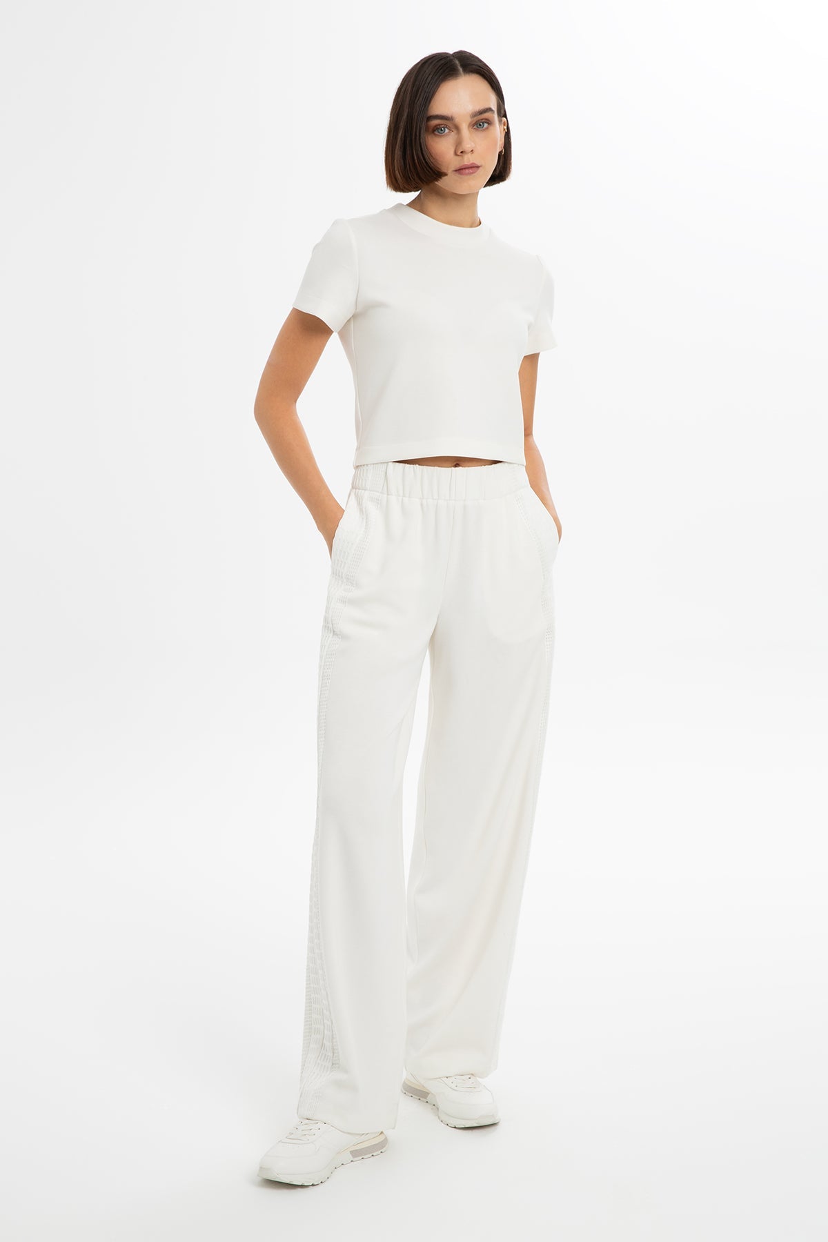 Ecru High-Waist Straight-Leg Sweatpants