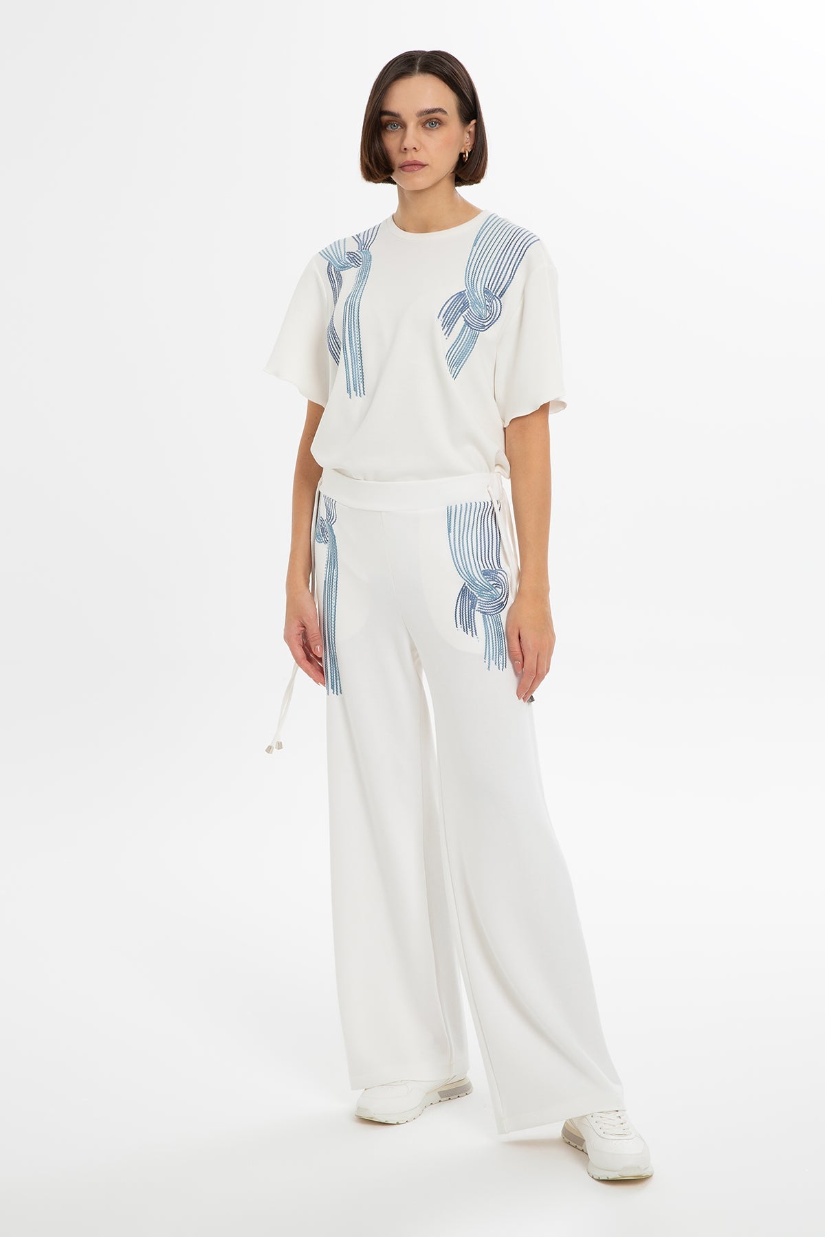 Ecru Embroidered Trousers