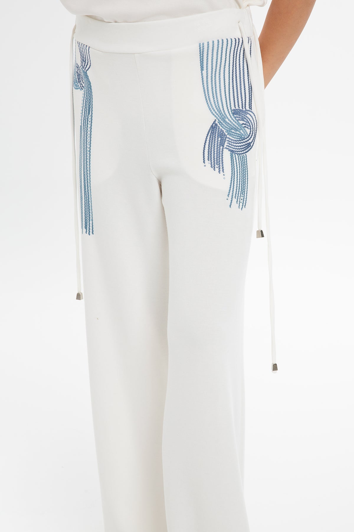 Ecru Embroidered Trousers