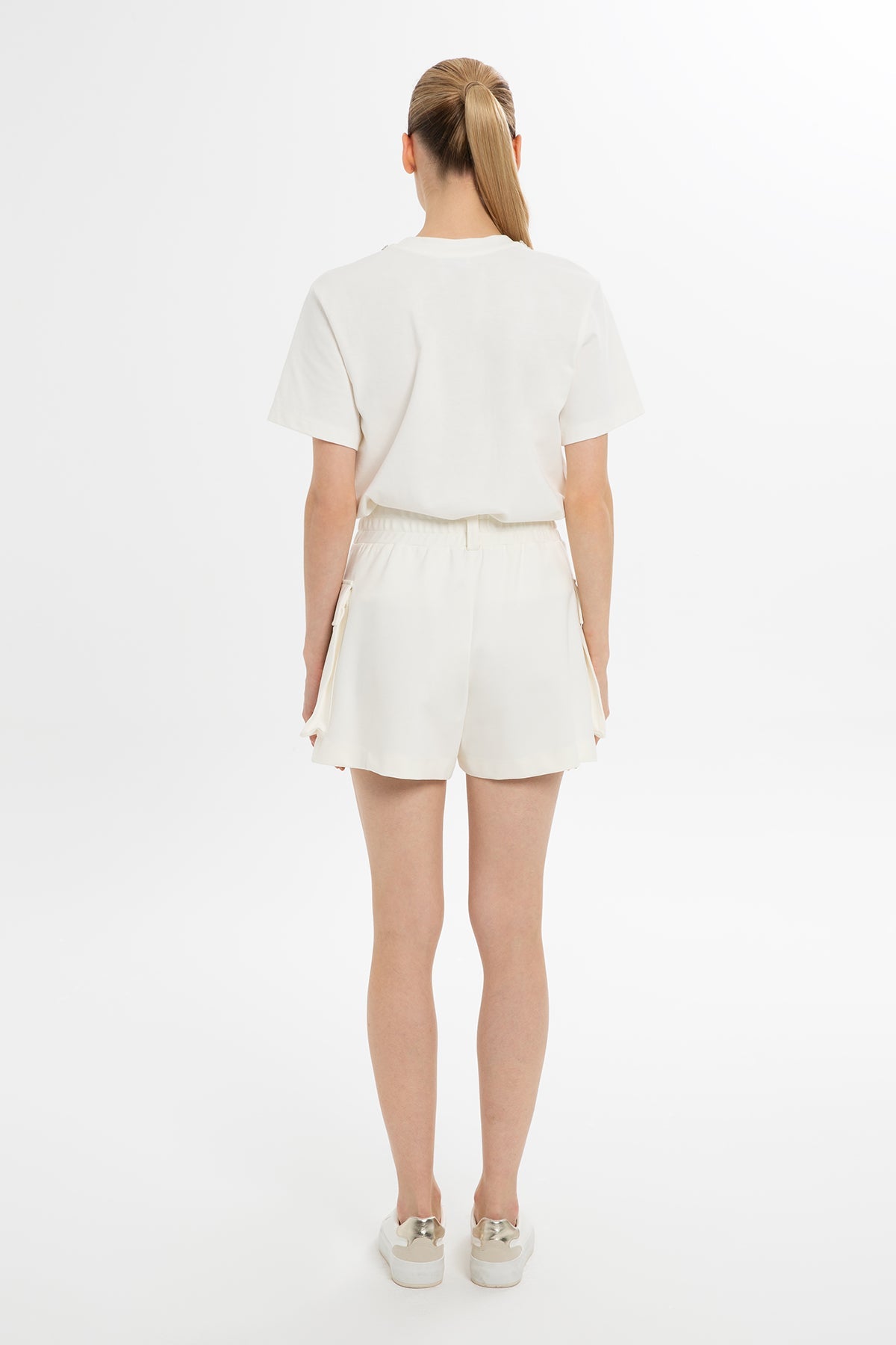 Ecru Elastic-Waist Pocket Shorts