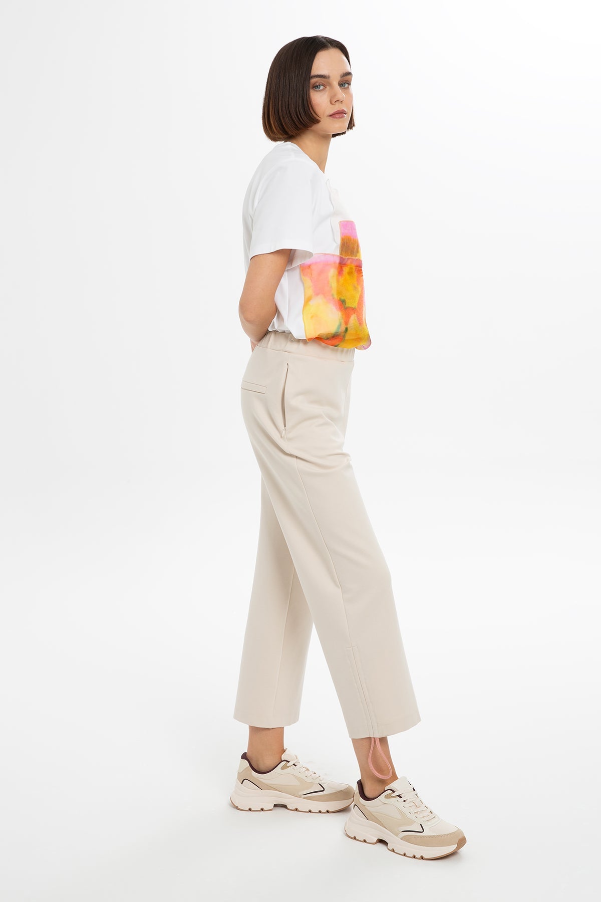 Beige Ankle-Length Sweatpants